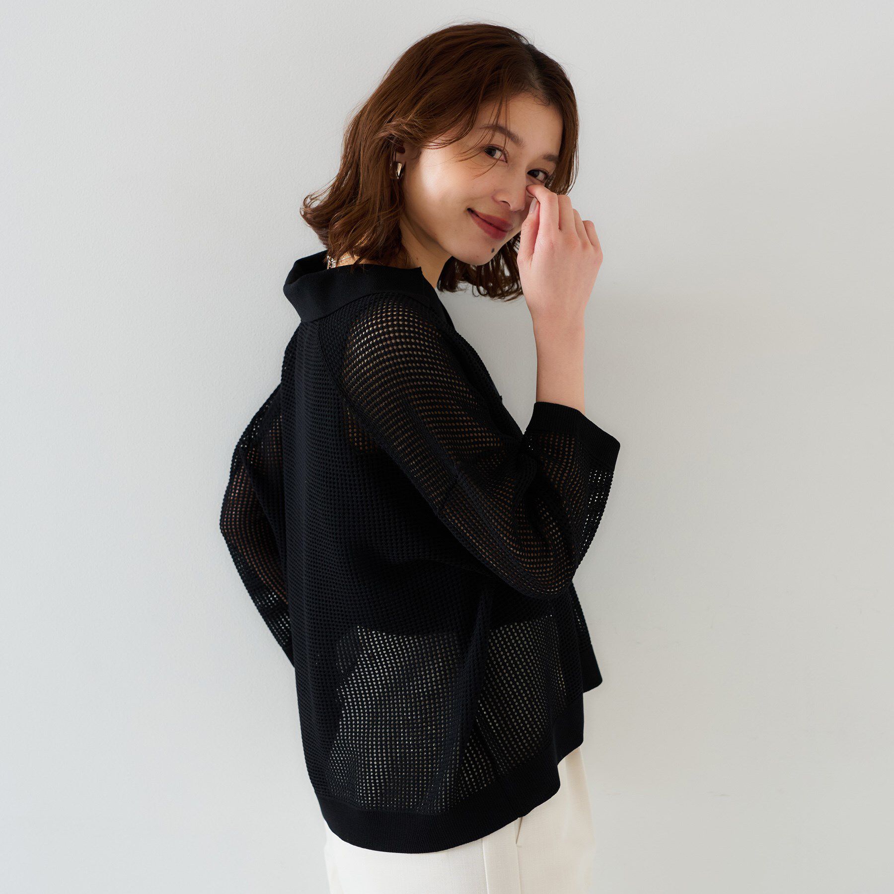 UNTITLED「【七分袖/春夏素材】メッシュ衿付きニット」|ニット・セーター|