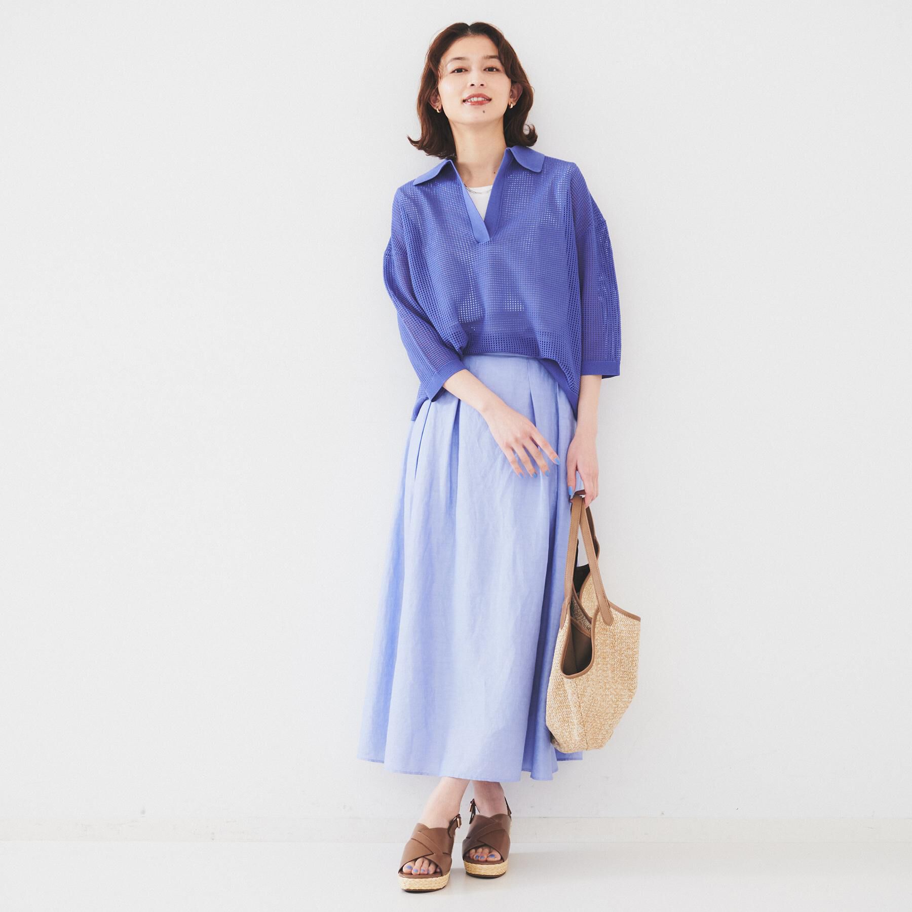 UNTITLED「【七分袖/春夏素材】メッシュ衿付きニット」|ニット・セーター|