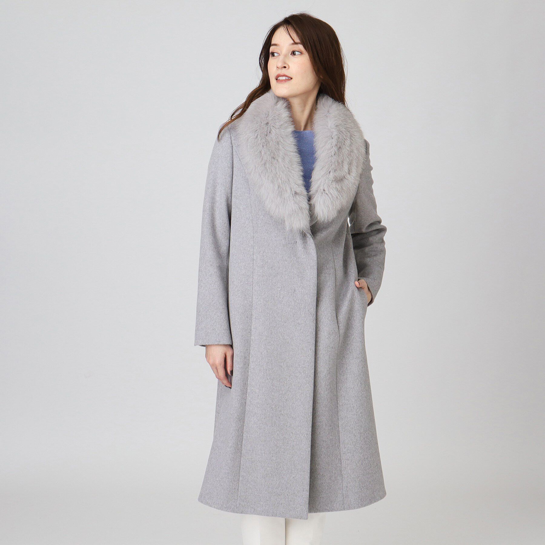 COUP DE CHANCE「【日本製／ブルーフォックスファー／カシミヤ混】ファー付ウールコート」|チェスターコート|