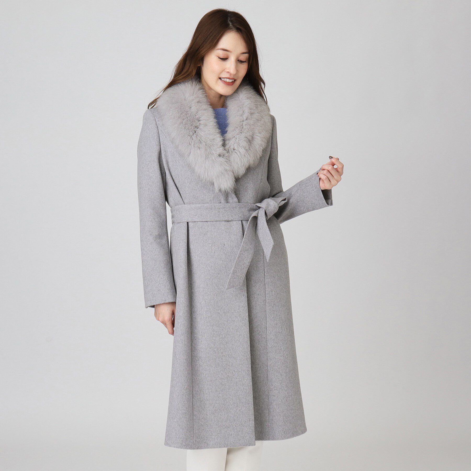 COUP DE CHANCE「【日本製／ブルーフォックスファー／カシミヤ混】ファー付ウールコート」|チェスターコート|