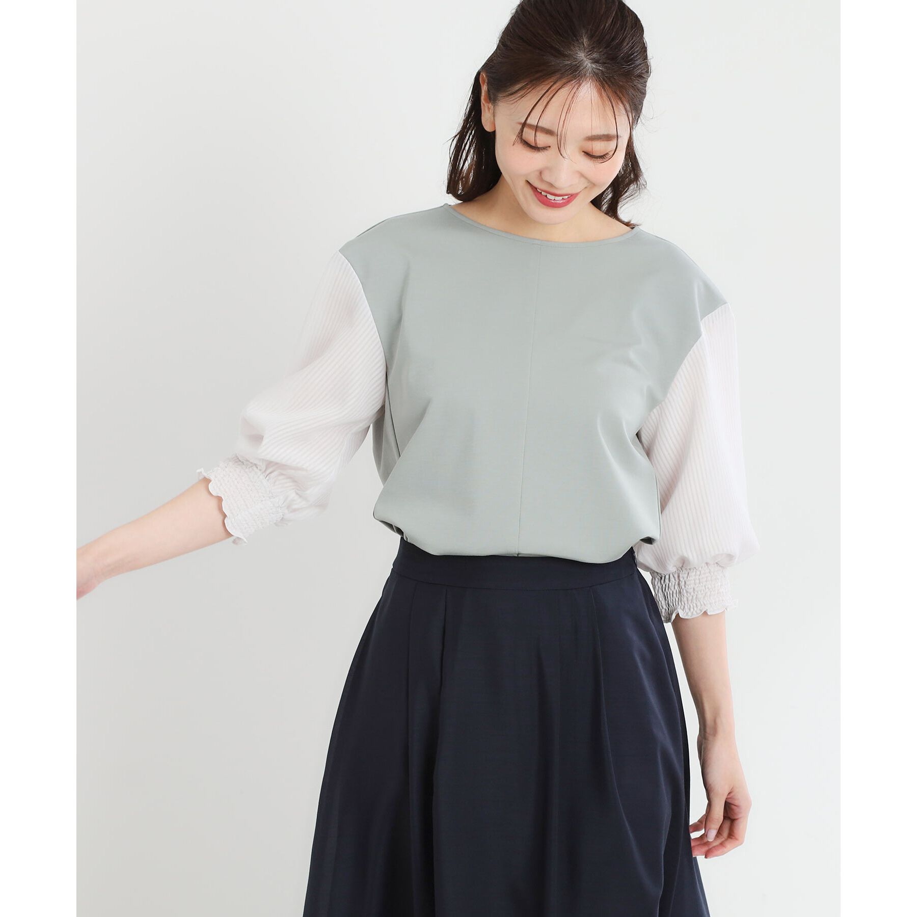 Reflect「【手洗い可】シアーストライプスリーブブラウス」|シャツ・ブラウス|