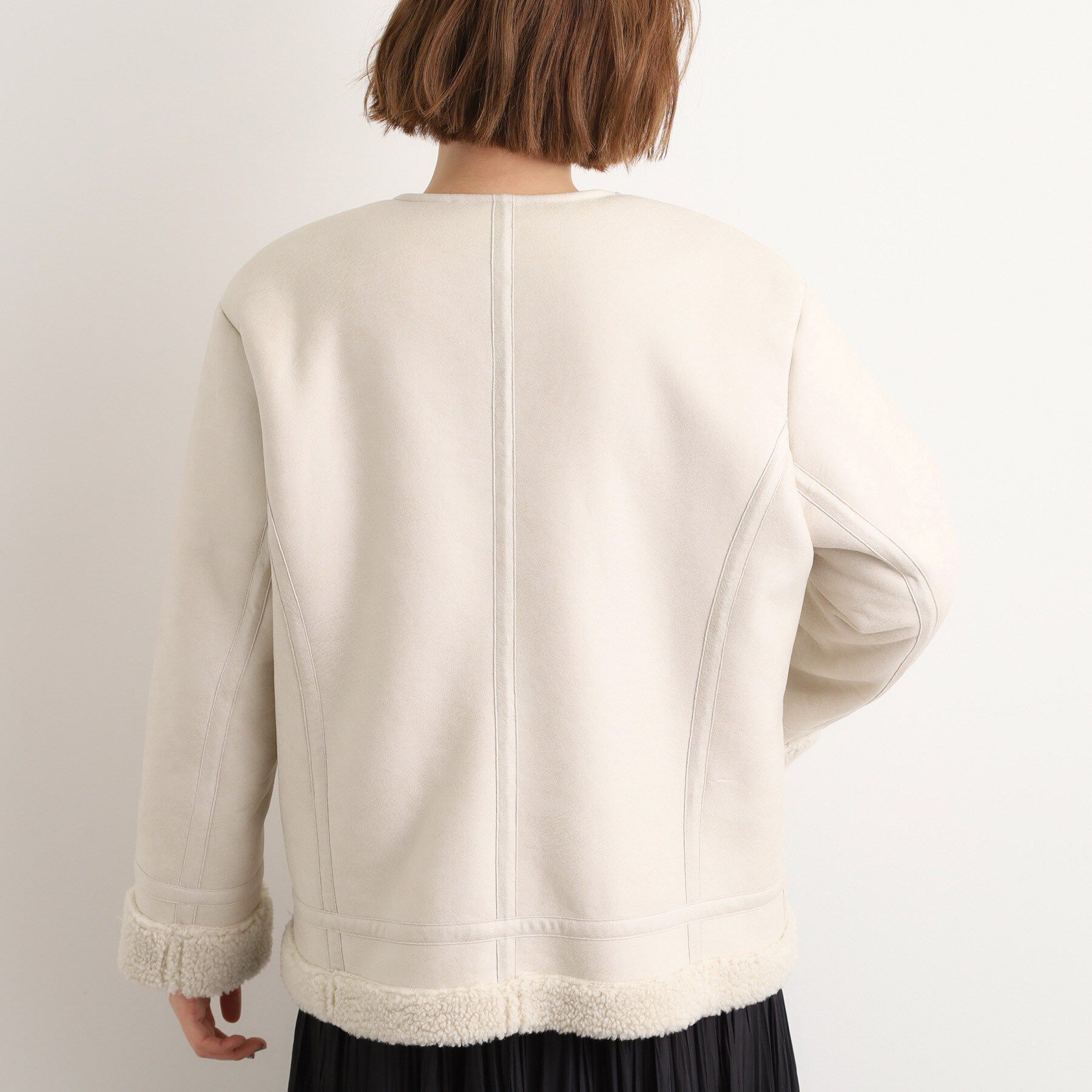 grove「フェイクムートンボアジャケット」|ノーカラーコート|