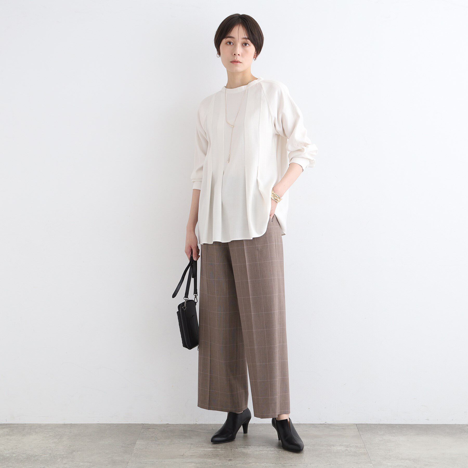 INDIVI「【褒められパンツ／ウエストゴム】チェック柄ワイドパンツ」|その他|