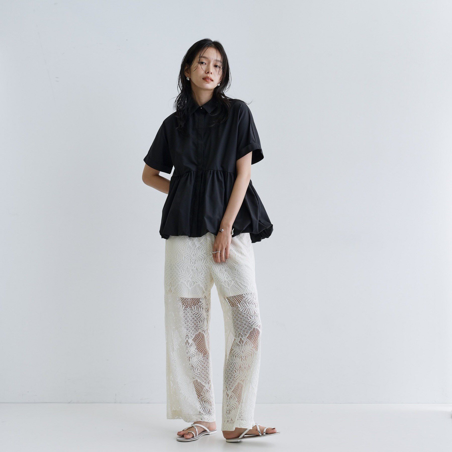 GALLEST「バルーンペプラムハーフ袖ブラウス」|シャツ・ブラウス|