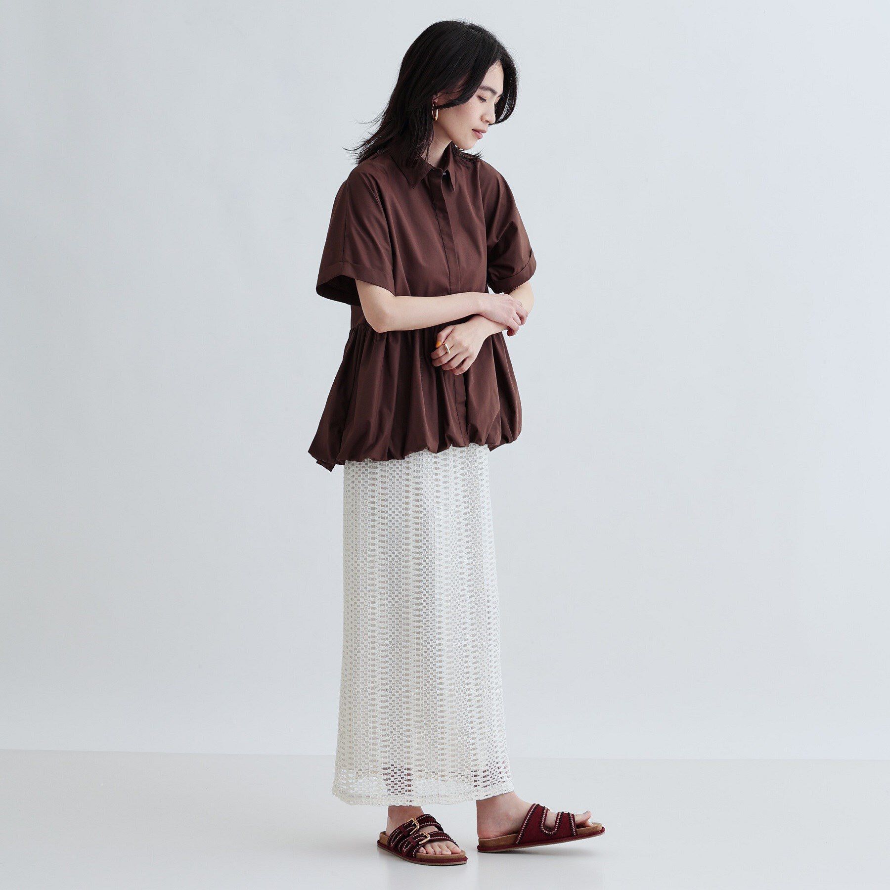 GALLEST「バルーンペプラムハーフ袖ブラウス」|シャツ・ブラウス|