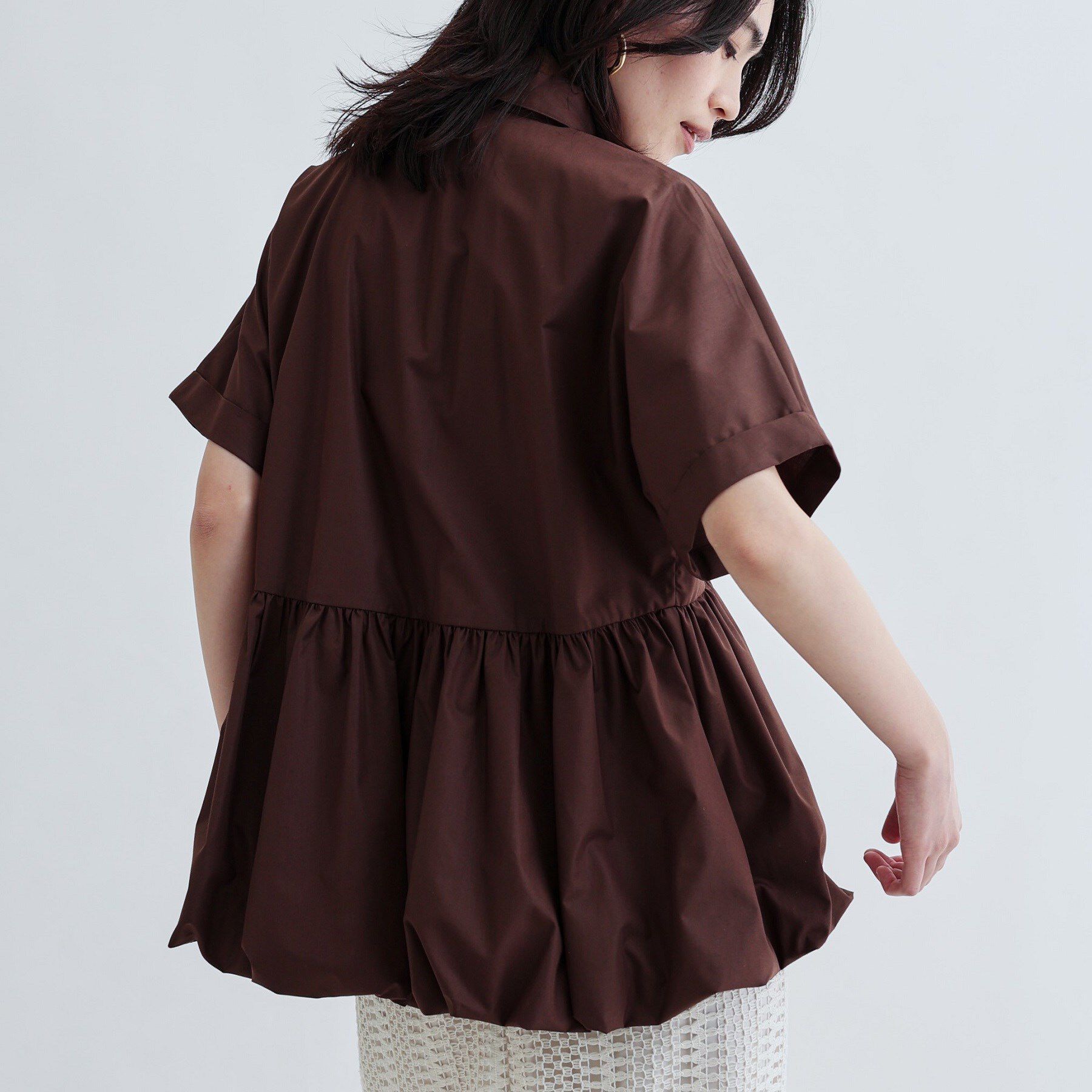 GALLEST「バルーンペプラムハーフ袖ブラウス」|シャツ・ブラウス|モカブラウン(042