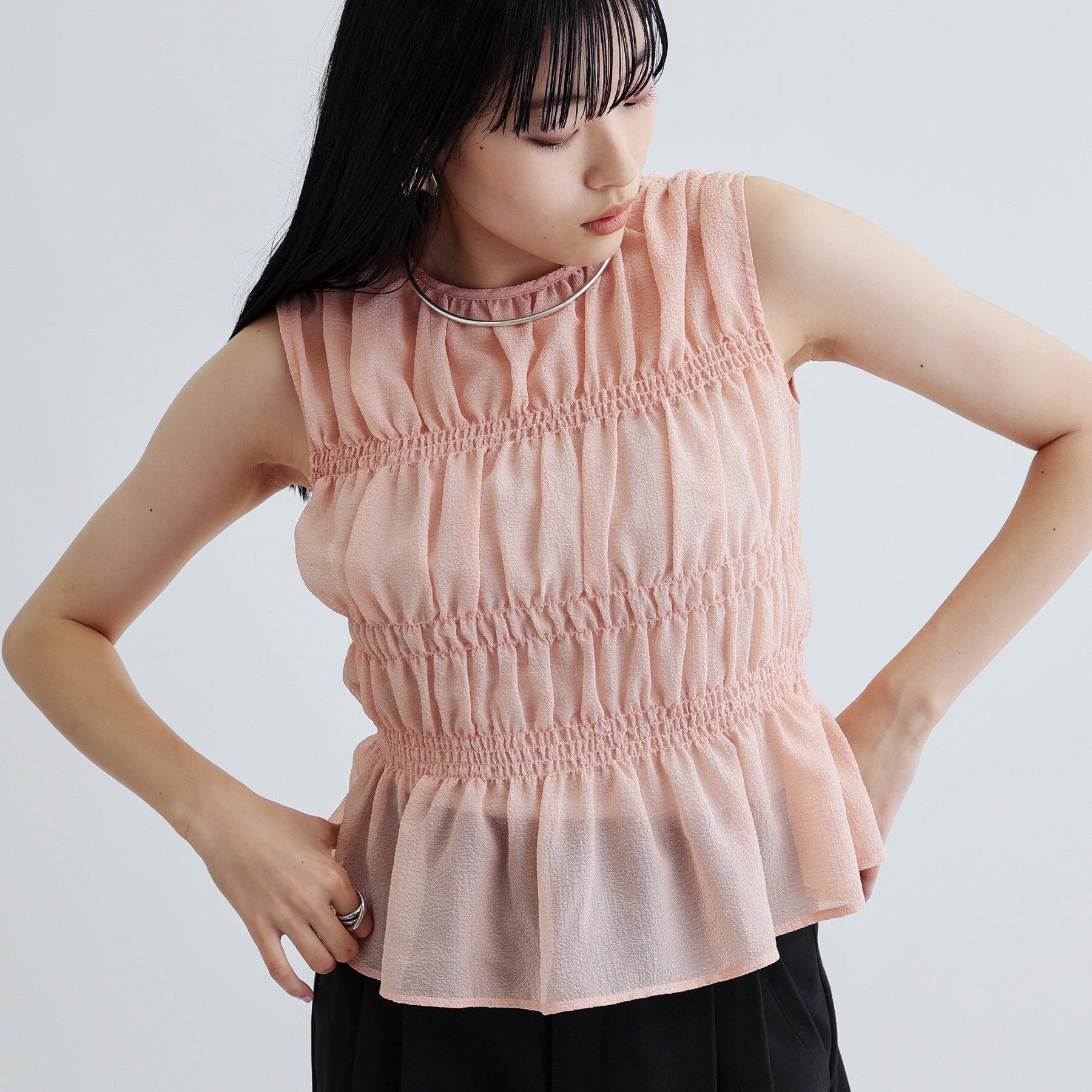 GALLEST「ワッシャーティアードブラウス」|シャツ・ブラウス|ライトピンク(070