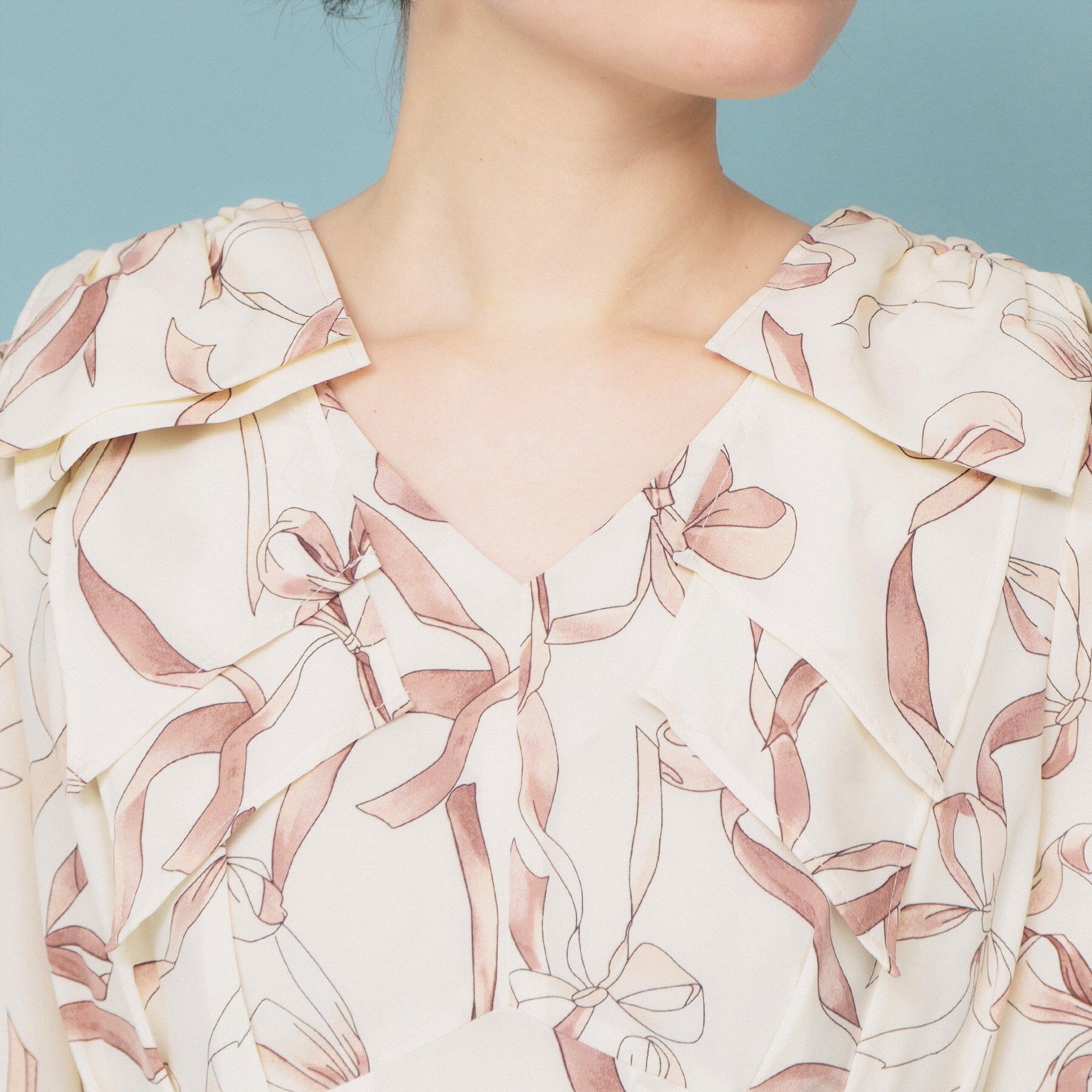 index「《美人百花掲載》リボン柄タックスリーブワンピース【洗濯機洗い可/イージーアイロン】」|ワンピース|