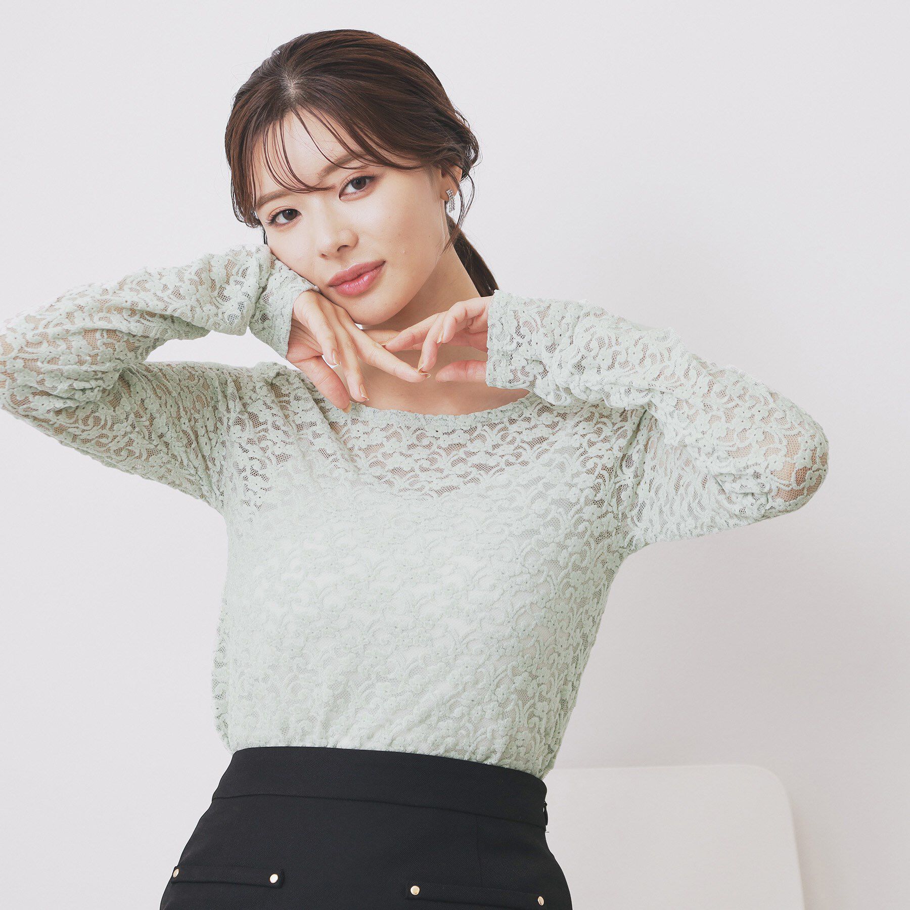 index「モールレースシアートップス【洗濯機OK】」|Tシャツ・カットソー|ミントグリーン(02