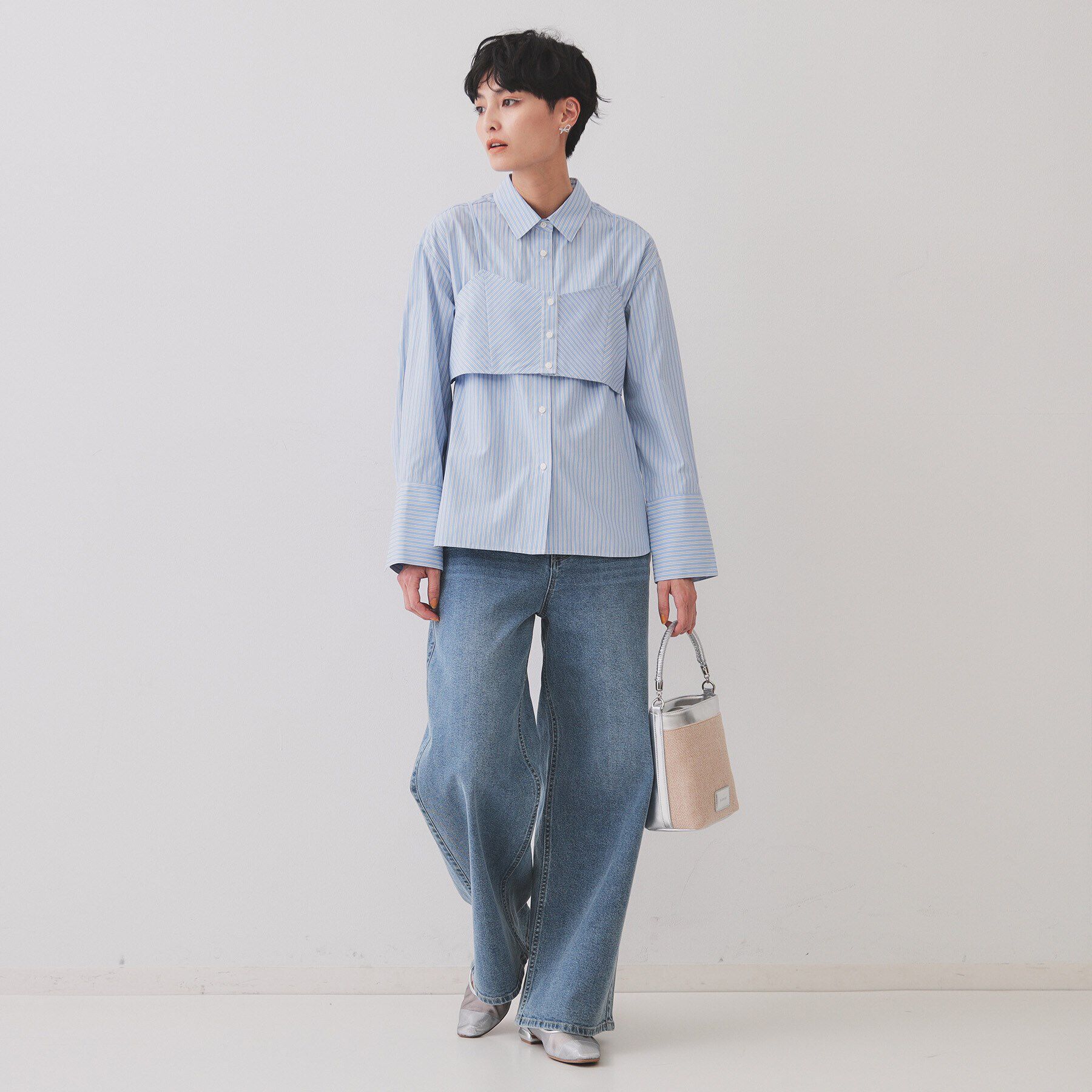 OPAQUE.CLIP「《andGIRL掲載》ストライプビスチェセットシャツ【洗濯機洗い可）】」|シャツ・ブラウス|