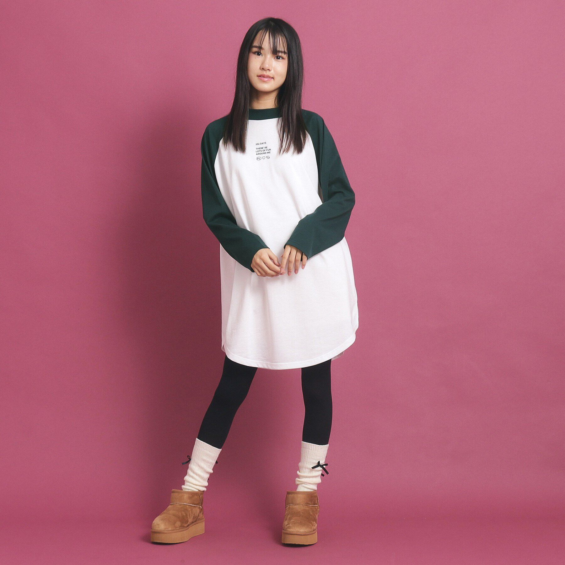 PINK-latte「ラグランスリーブクルーネックチュニックTシャツ」|ワンピース|