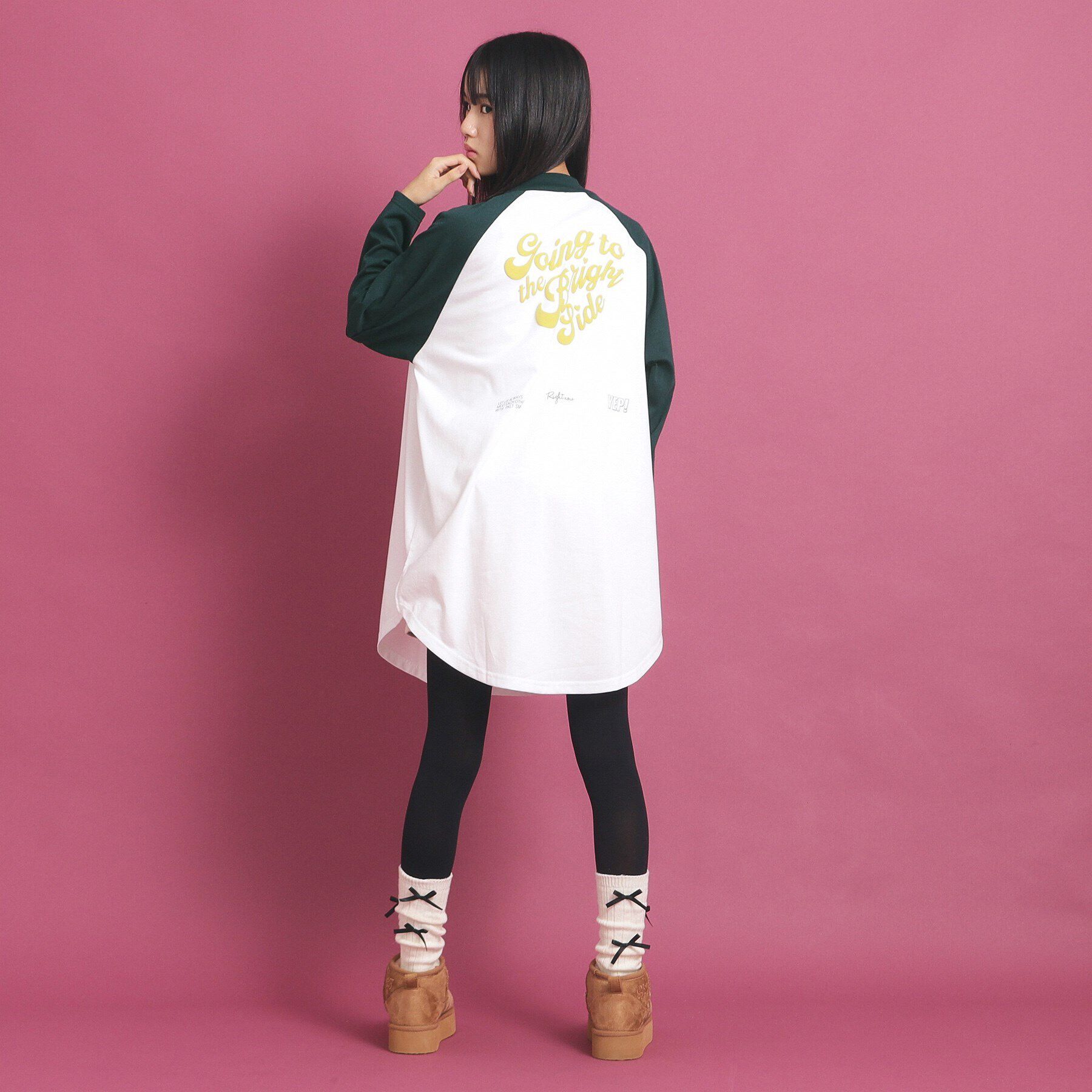 PINK-latte「ラグランスリーブクルーネックチュニックTシャツ」|ワンピース|