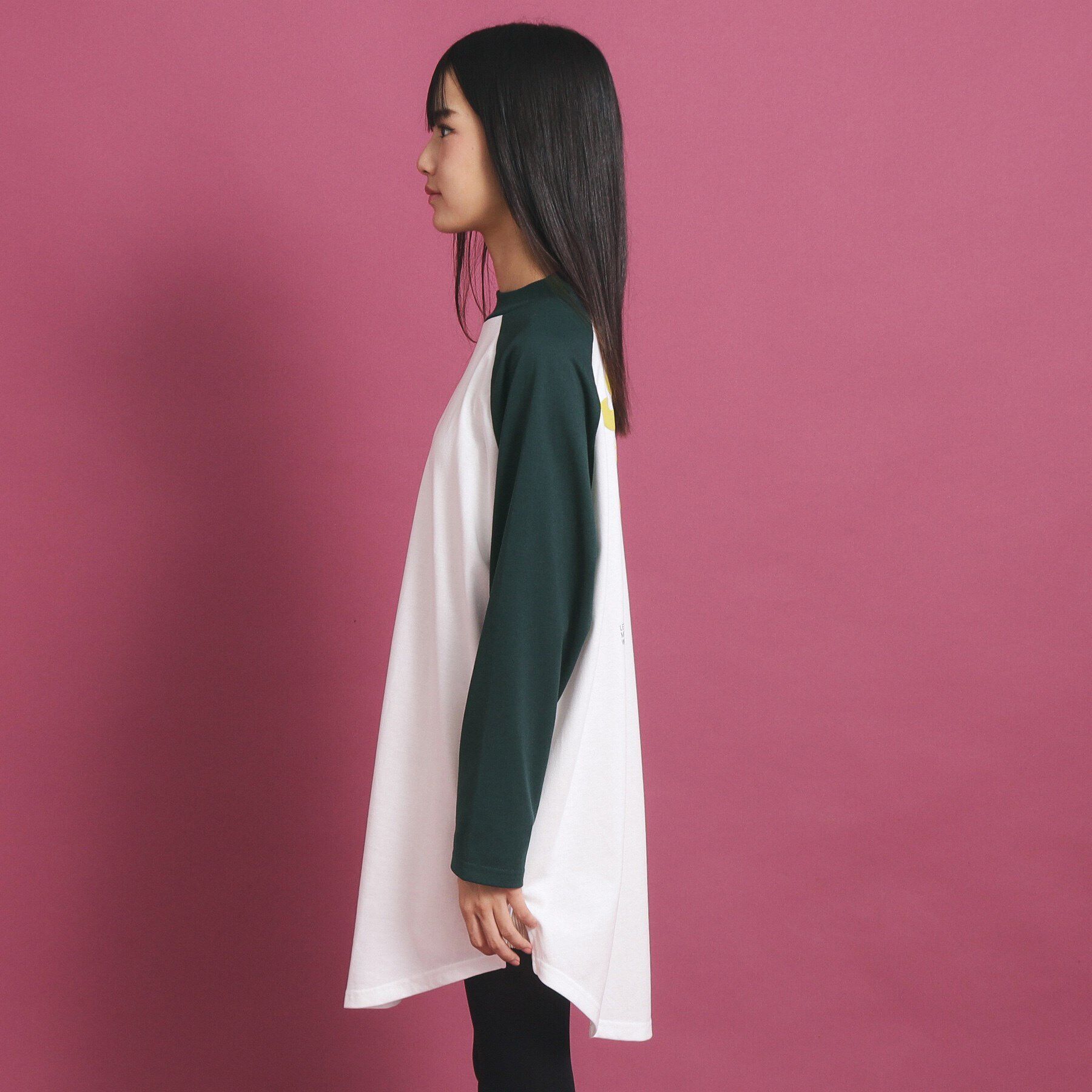 PINK-latte「ラグランスリーブクルーネックチュニックTシャツ」|ワンピース|