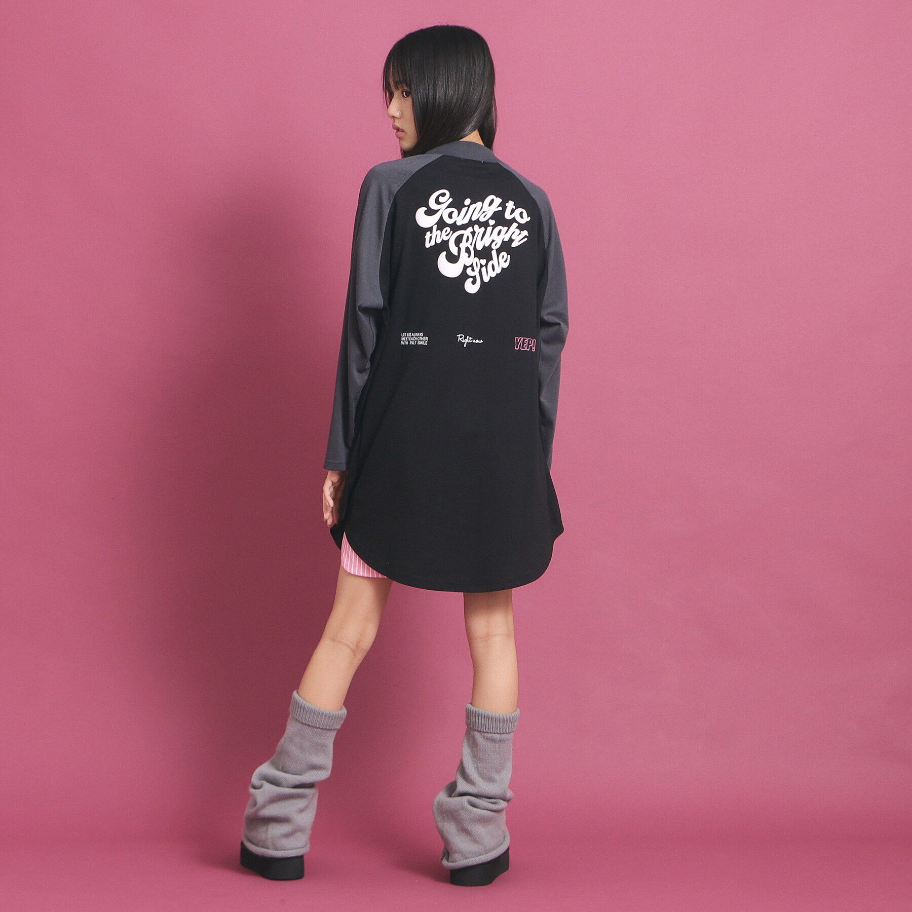 PINK-latte「ラグランスリーブクルーネックチュニックTシャツ」|ワンピース|