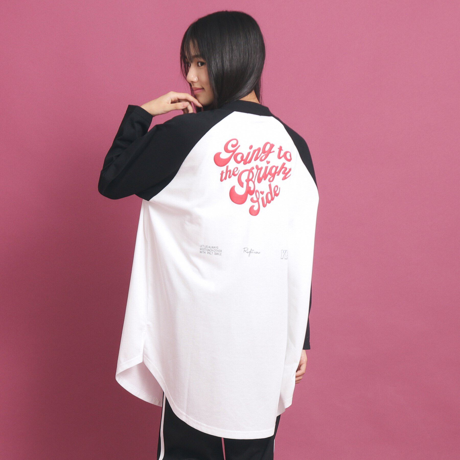 PINK-latte「ラグランスリーブクルーネックチュニックTシャツ」|ワンピース|