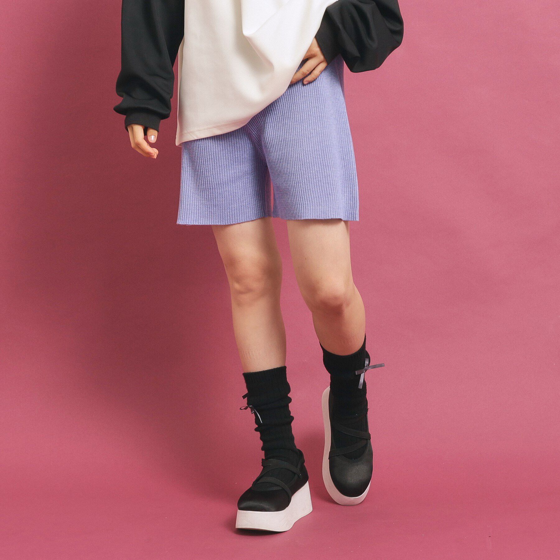PINK-latte「【セットアップあり】リブニットショートパンツ」|その他|パープル(081)