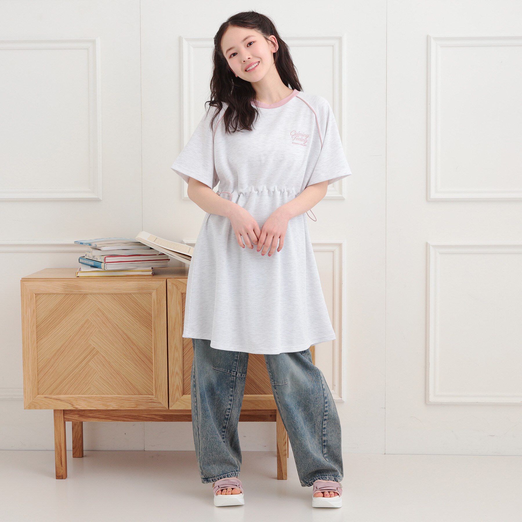 PINK-latte「パイピングドロストTシャツワンピース」|ワンピース|