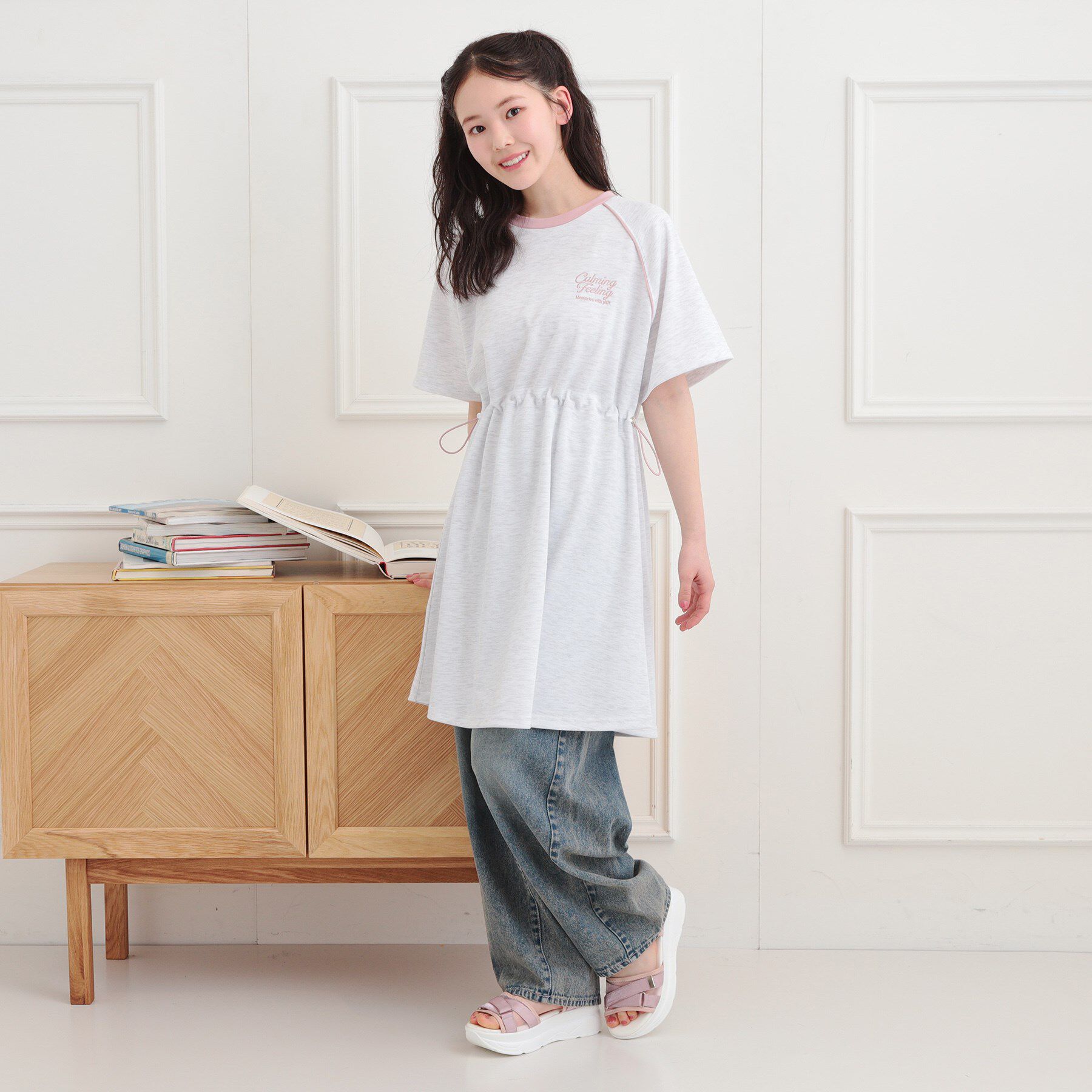 PINK-latte「パイピングドロストTシャツワンピース」|ワンピース|