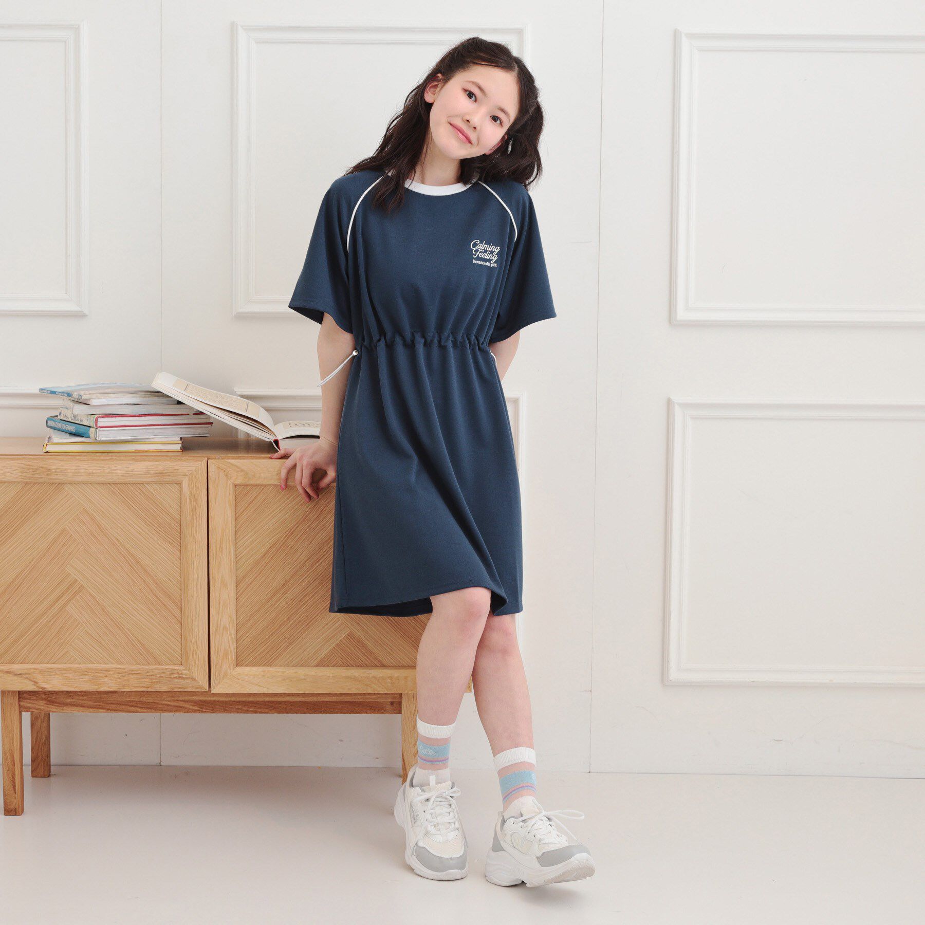 PINK-latte「パイピングドロストTシャツワンピース」|ワンピース|