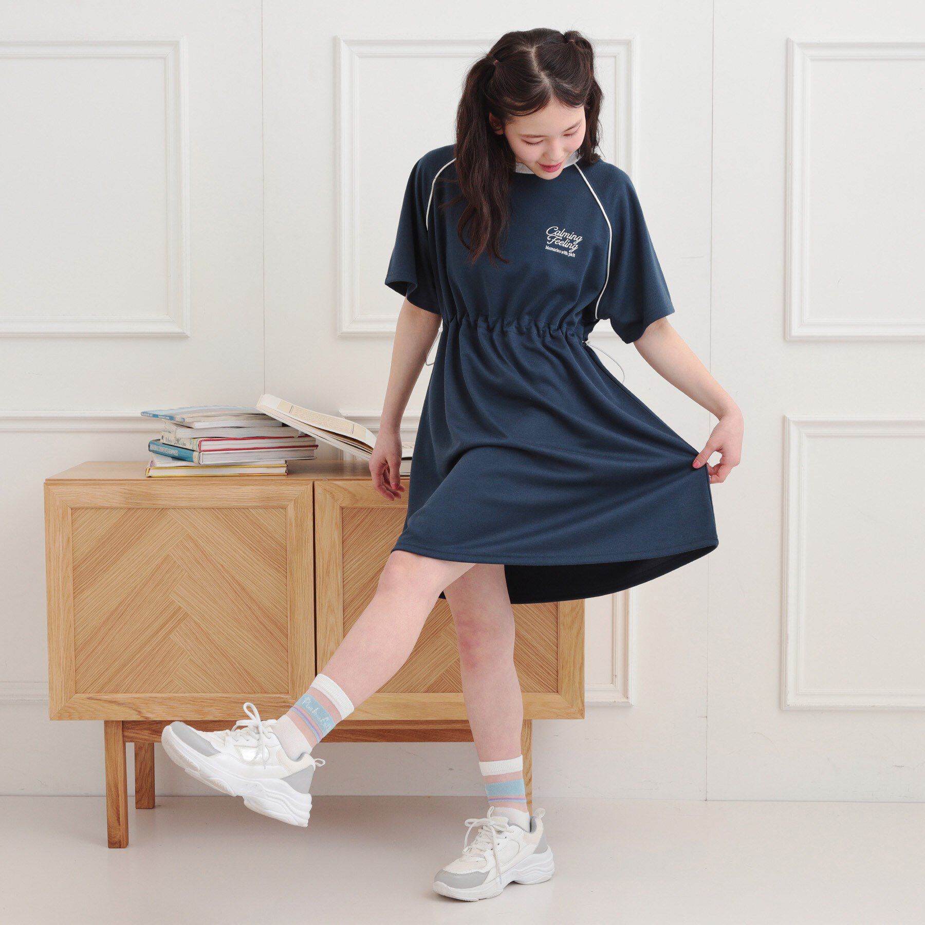 PINK-latte「パイピングドロストTシャツワンピース」|ワンピース|