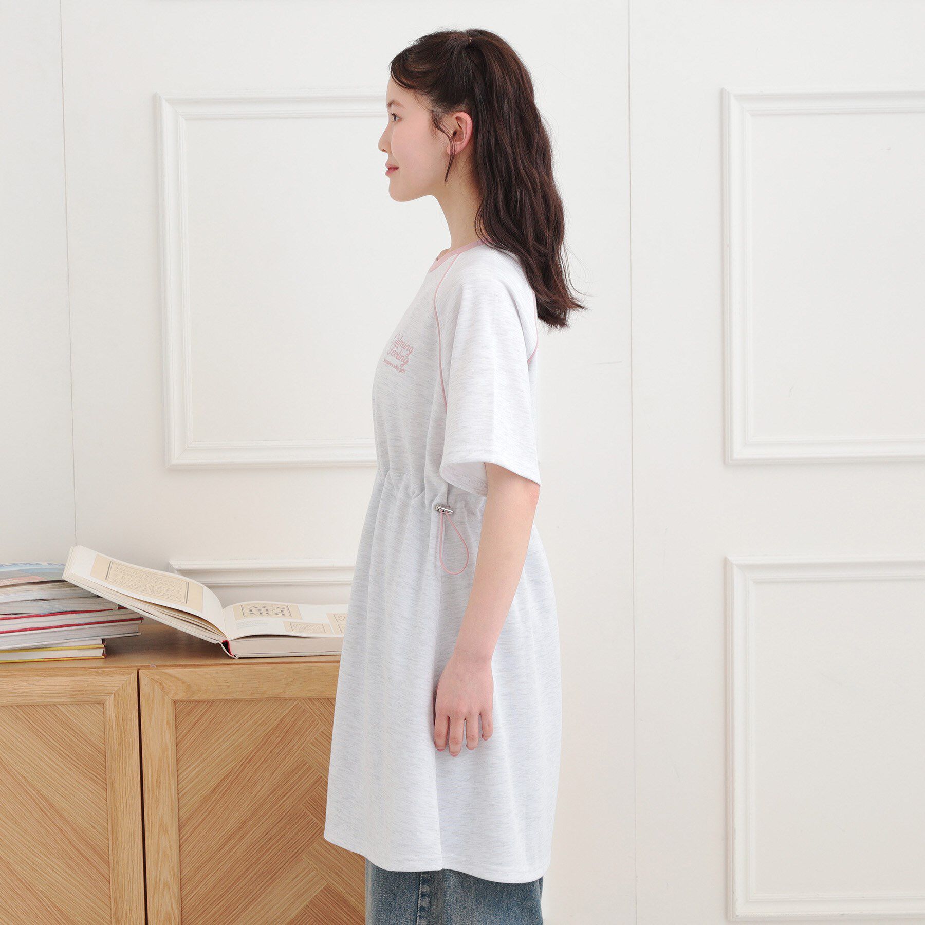 PINK-latte「パイピングドロストTシャツワンピース」|ワンピース|