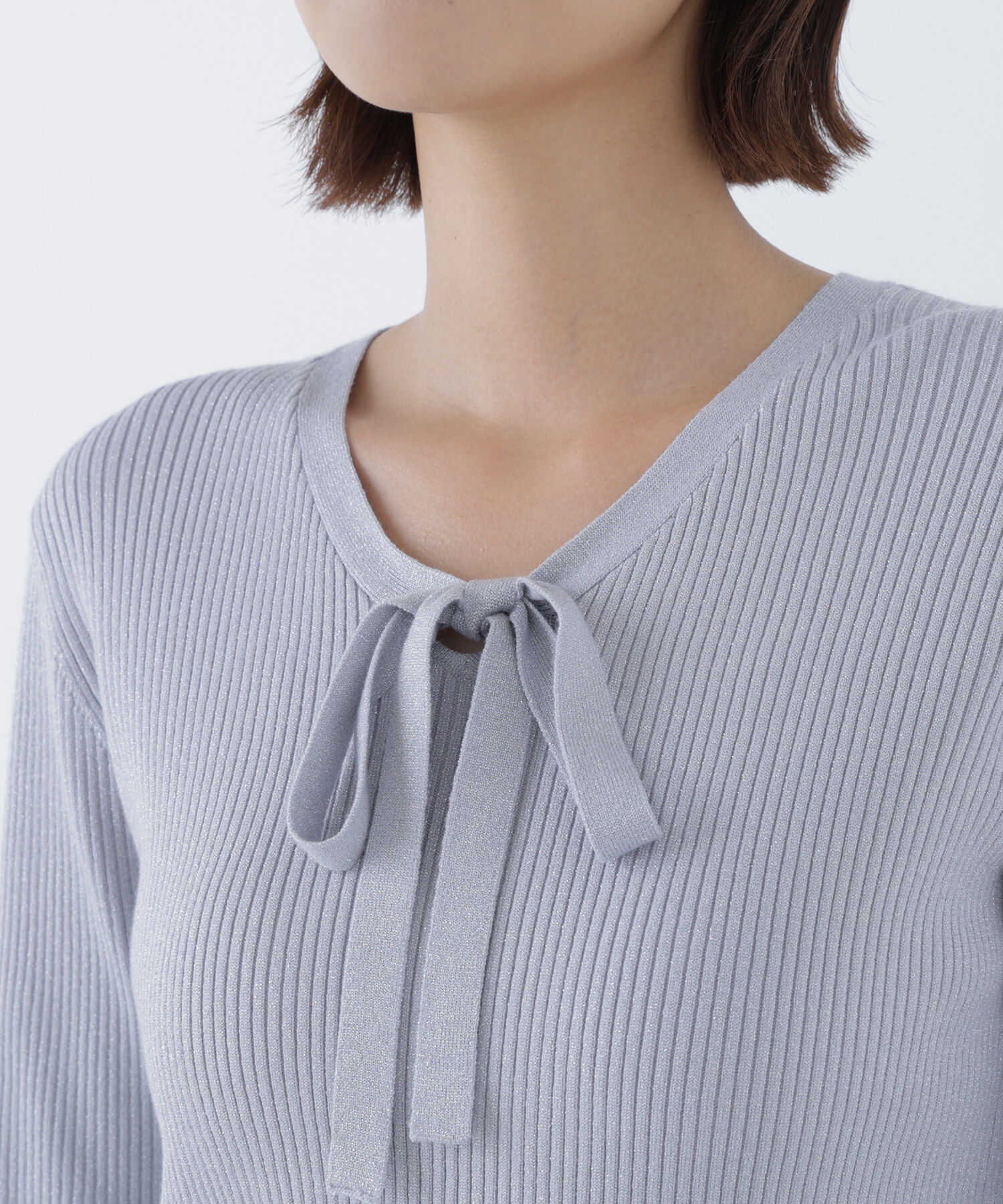  「ラメリブボウタイニット」|ニット・セーター|