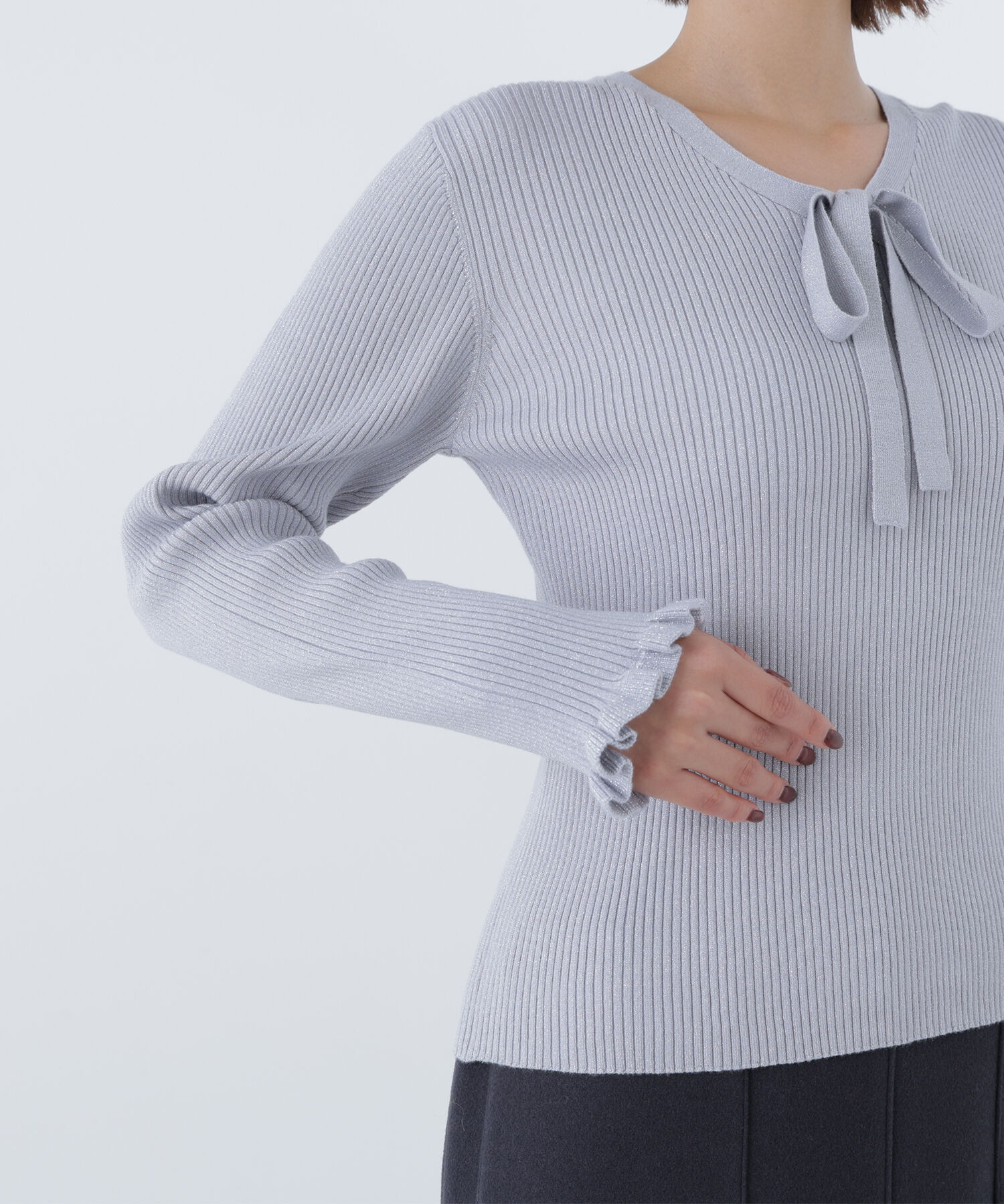  「ラメリブボウタイニット」|ニット・セーター|