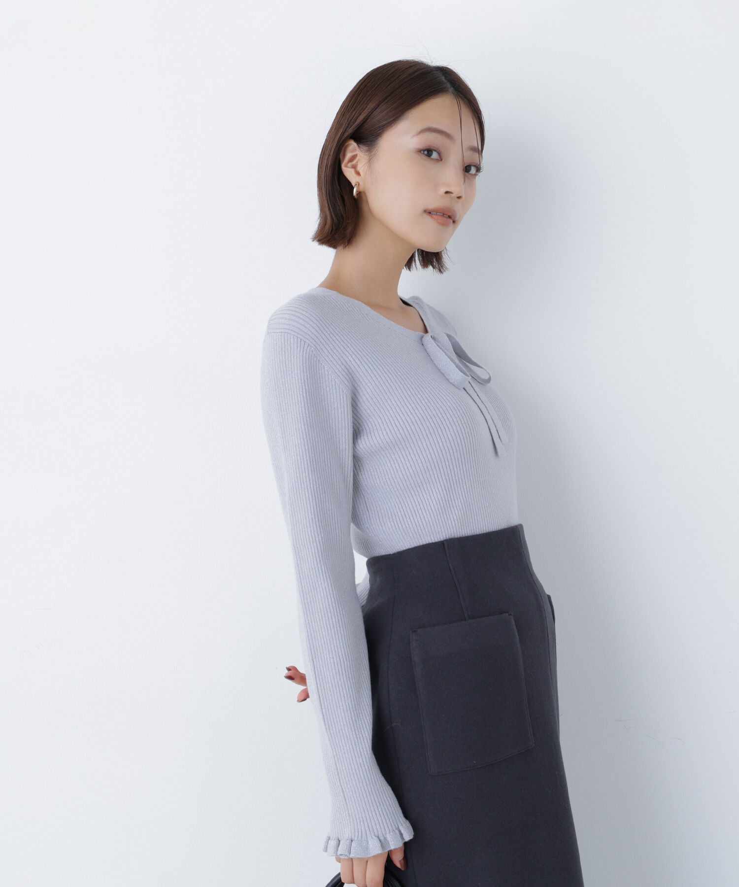  「ラメリブボウタイニット」|ニット・セーター|