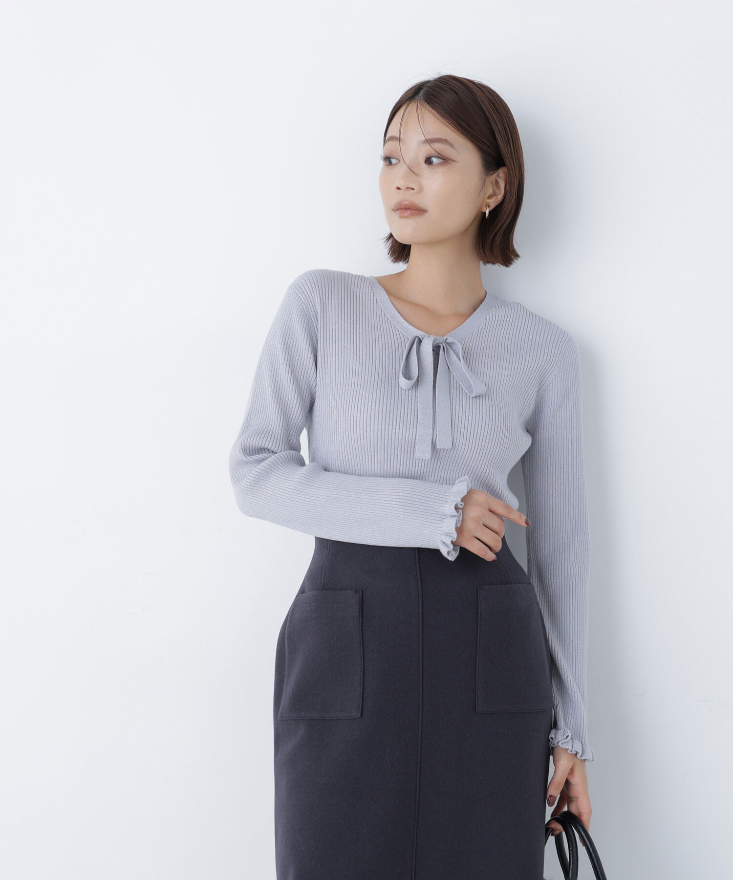  「ラメリブボウタイニット」|ニット・セーター|