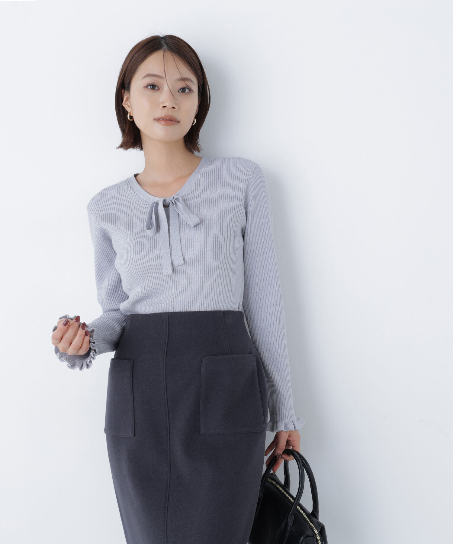  「ラメリブボウタイニット」|ニット・セーター|