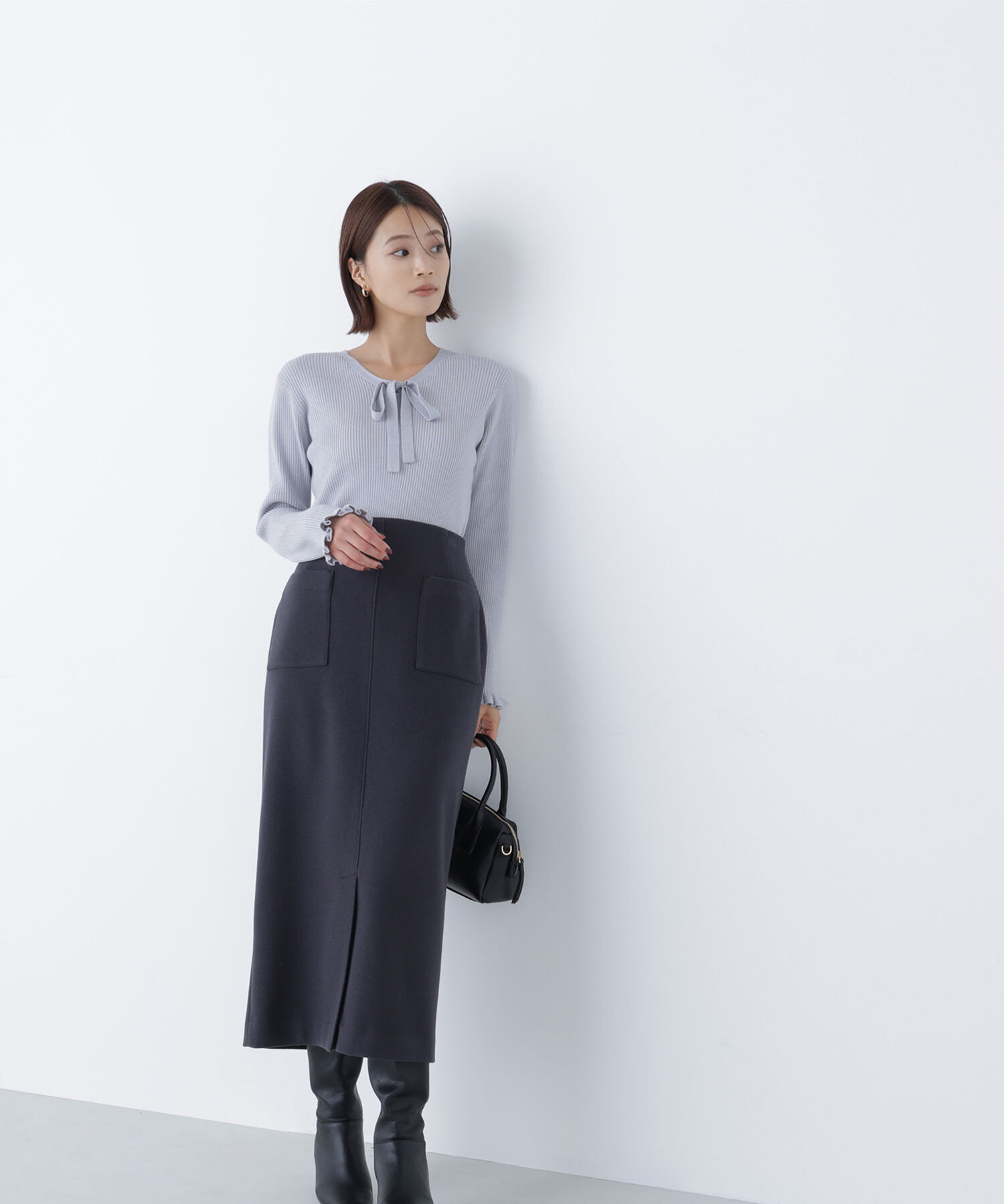  「ラメリブボウタイニット」|ニット・セーター|