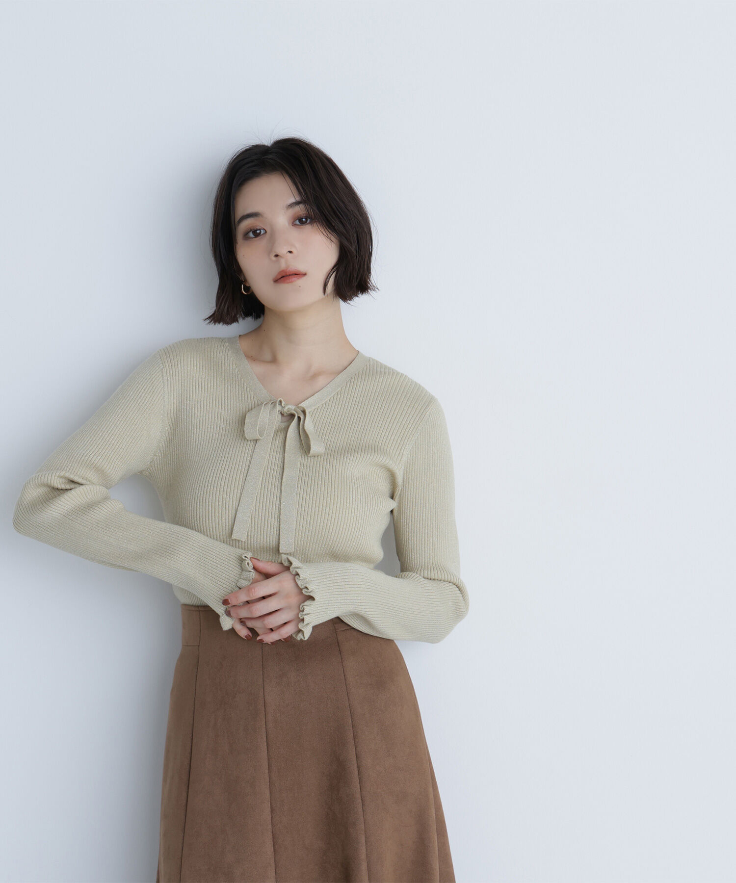  「ラメリブボウタイニット」|ニット・セーター|