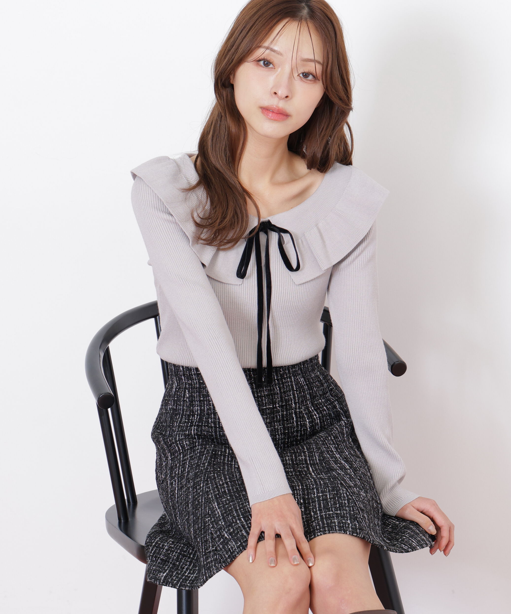  「ケープリブニット」|ニット・セーター|グレー