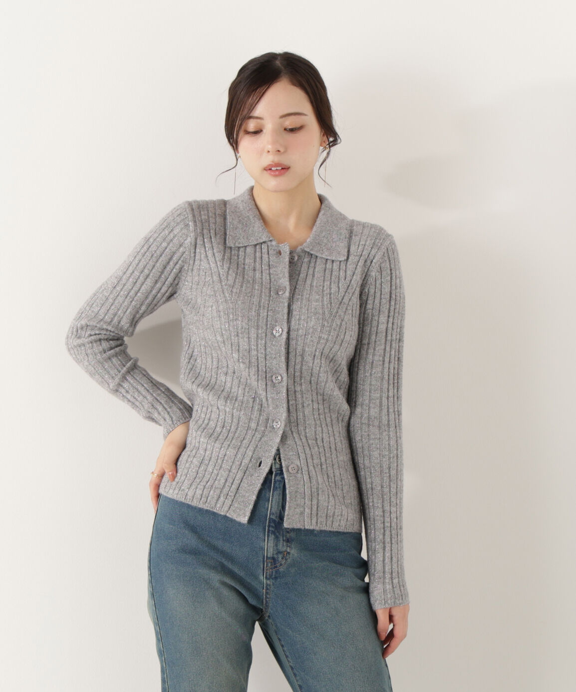 PROPORTION BODY DRESSING「カラーネックラメニット 25AW」|ニット・セーター|トップグレー1