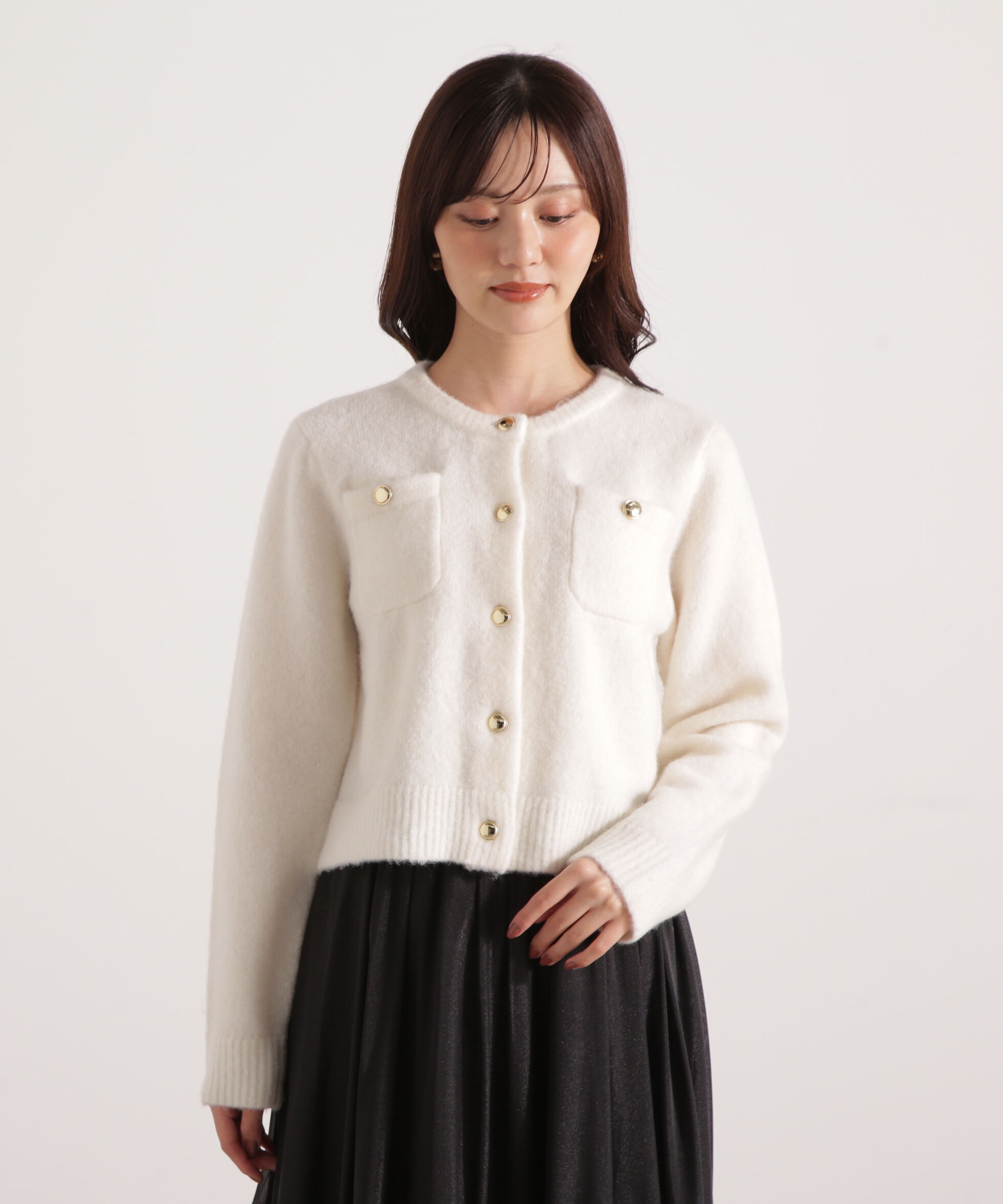 PROPORTION BODY DRESSING「釦POINTウール混カーディガン 25AW」|カーディガン|