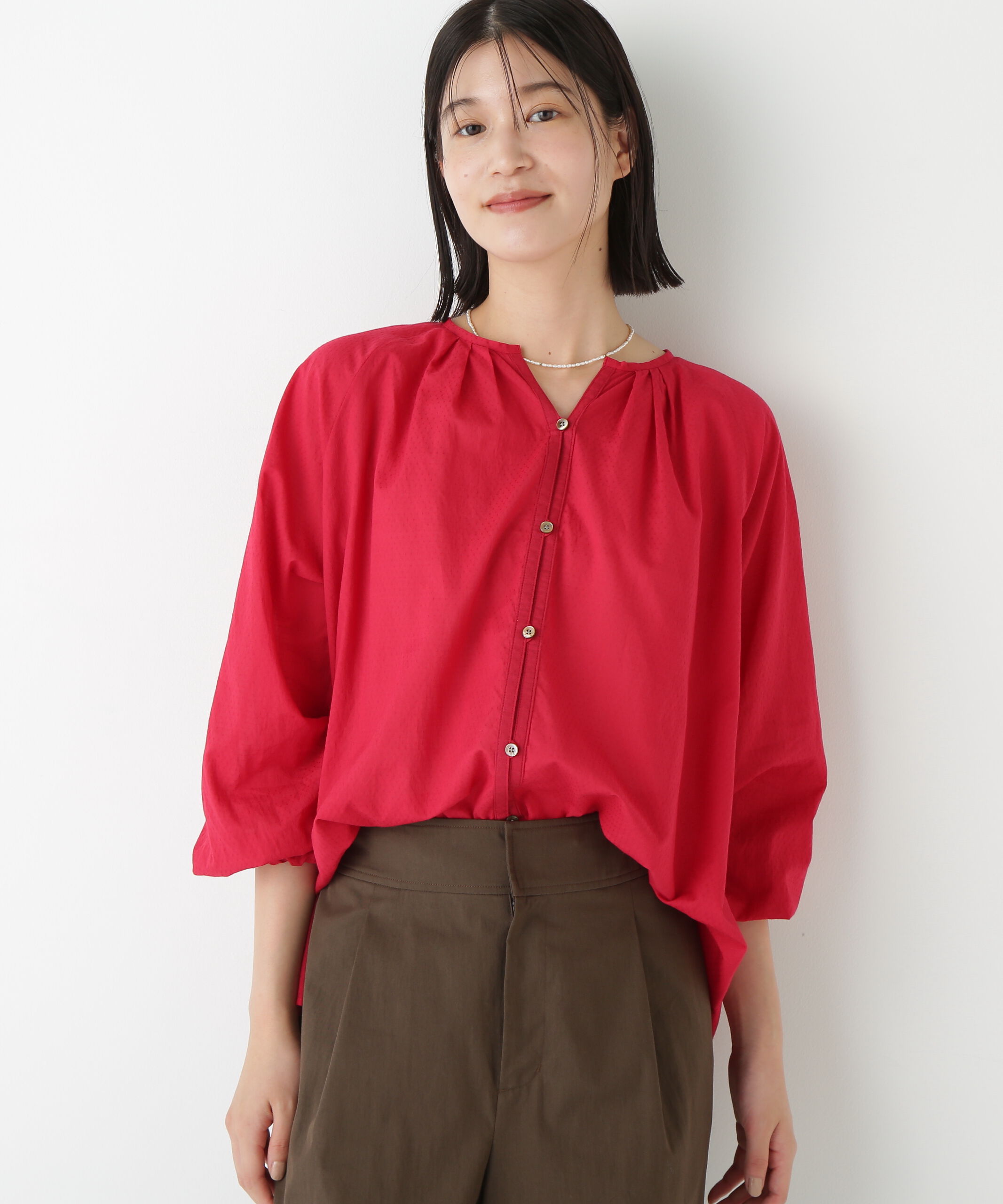  「◆ダイヤドットギャザーブラウス」|シャツ・ブラウス|ベリーレッド