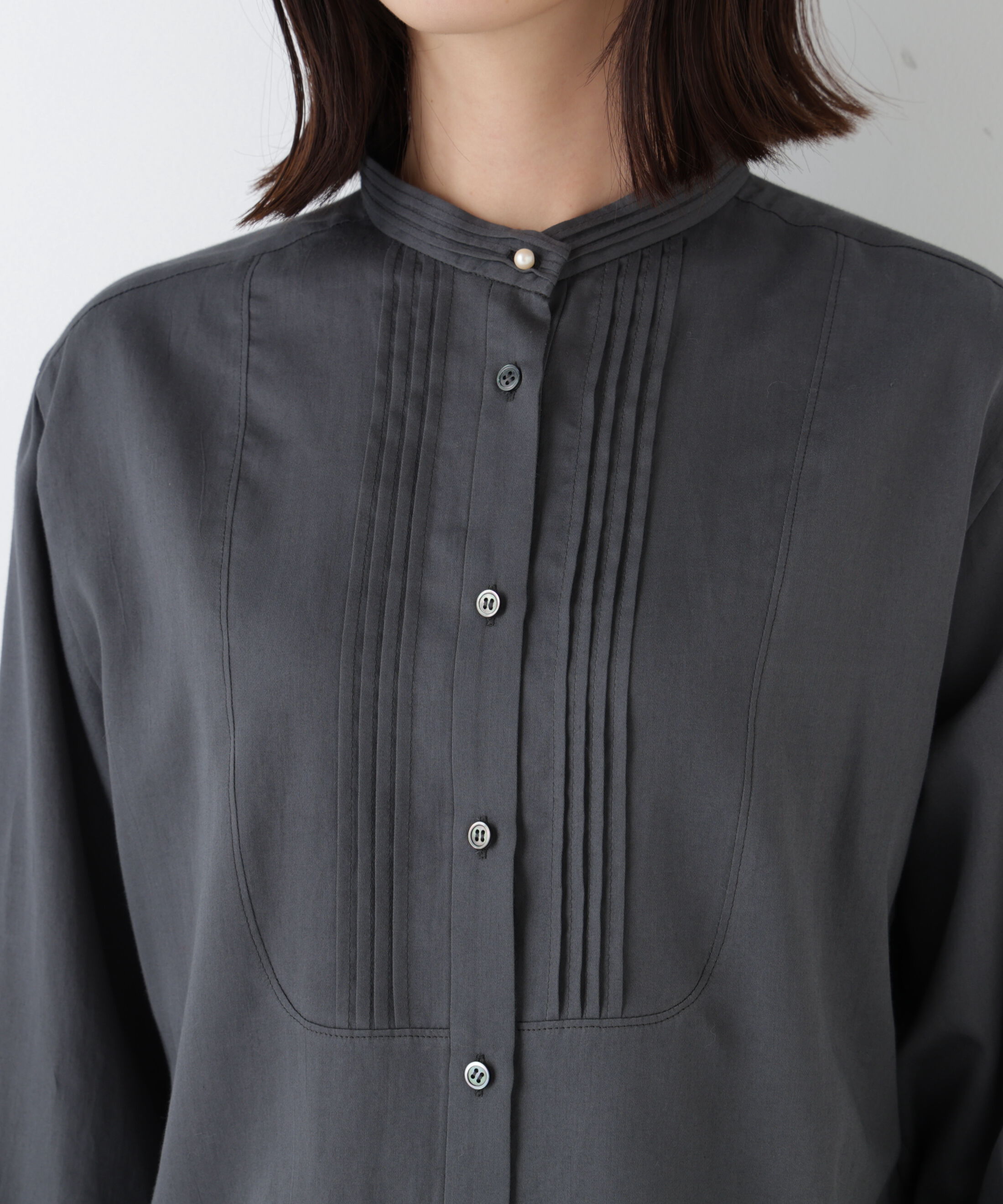  「◆ピンタックバンドカラーブラウス」|シャツ・ブラウス|