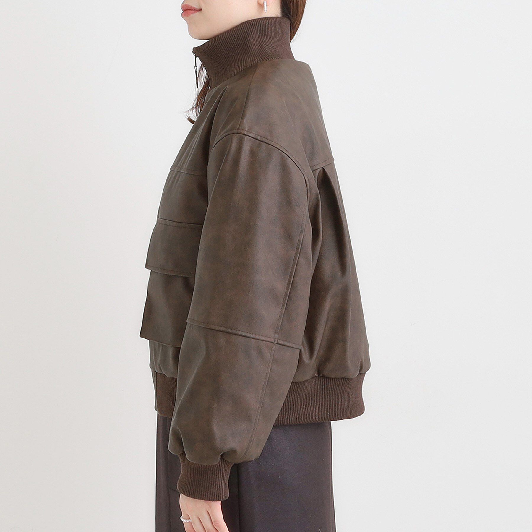 SHOO･LA･RUE「レザー調リブブルゾン」|ブルゾン・スタジャン|