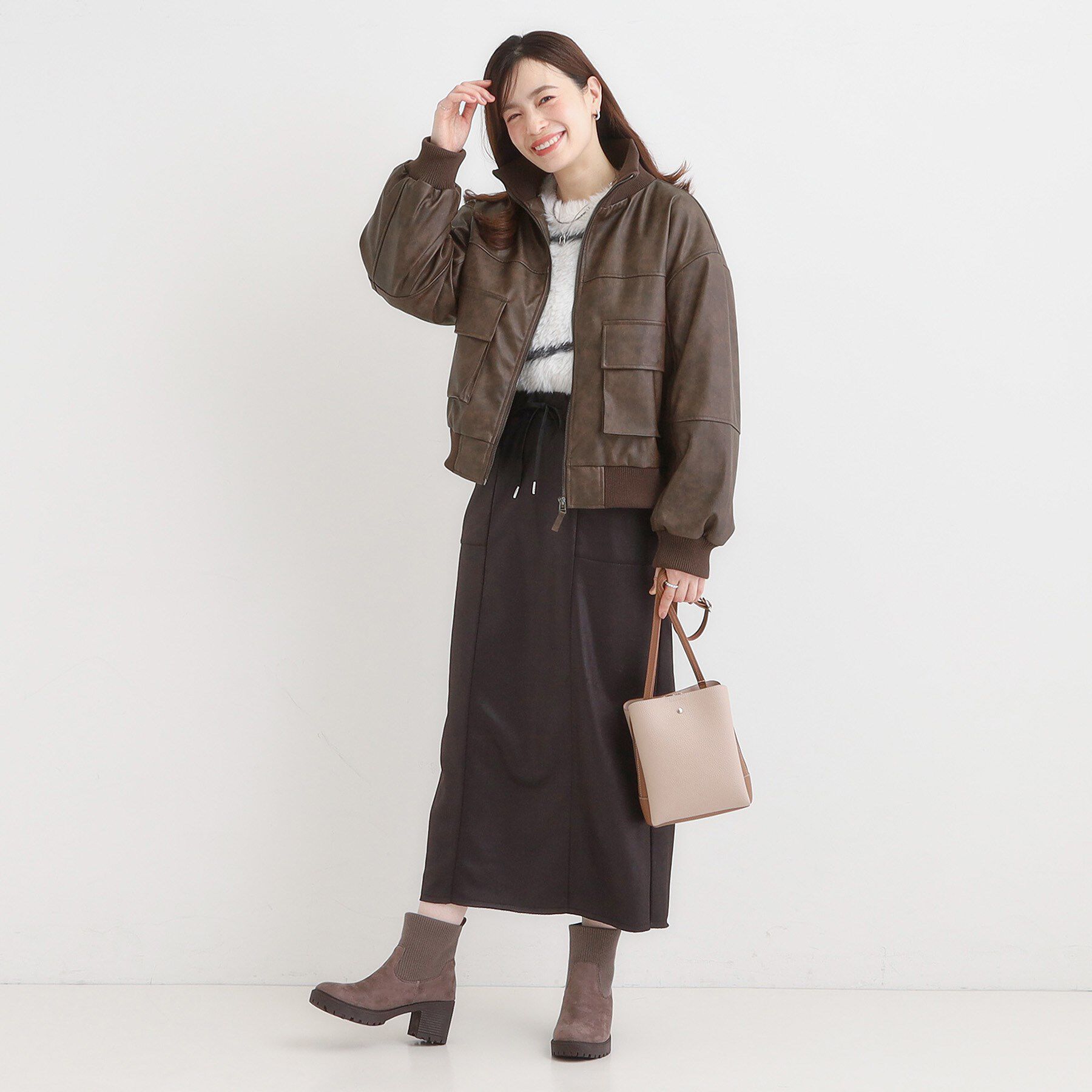 SHOO･LA･RUE「レザー調リブブルゾン」|ブルゾン・スタジャン|