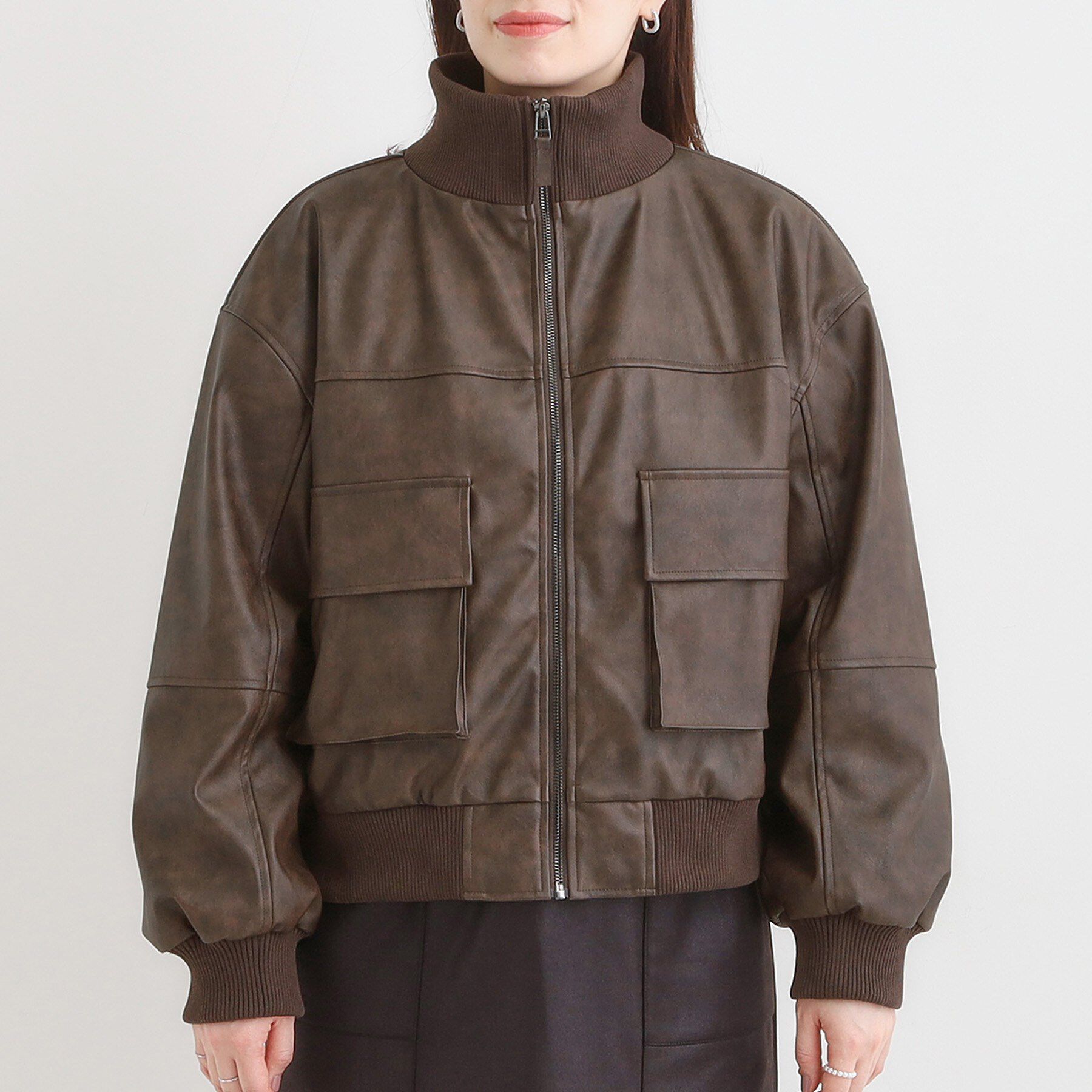 SHOO･LA･RUE「レザー調リブブルゾン」|ブルゾン・スタジャン|