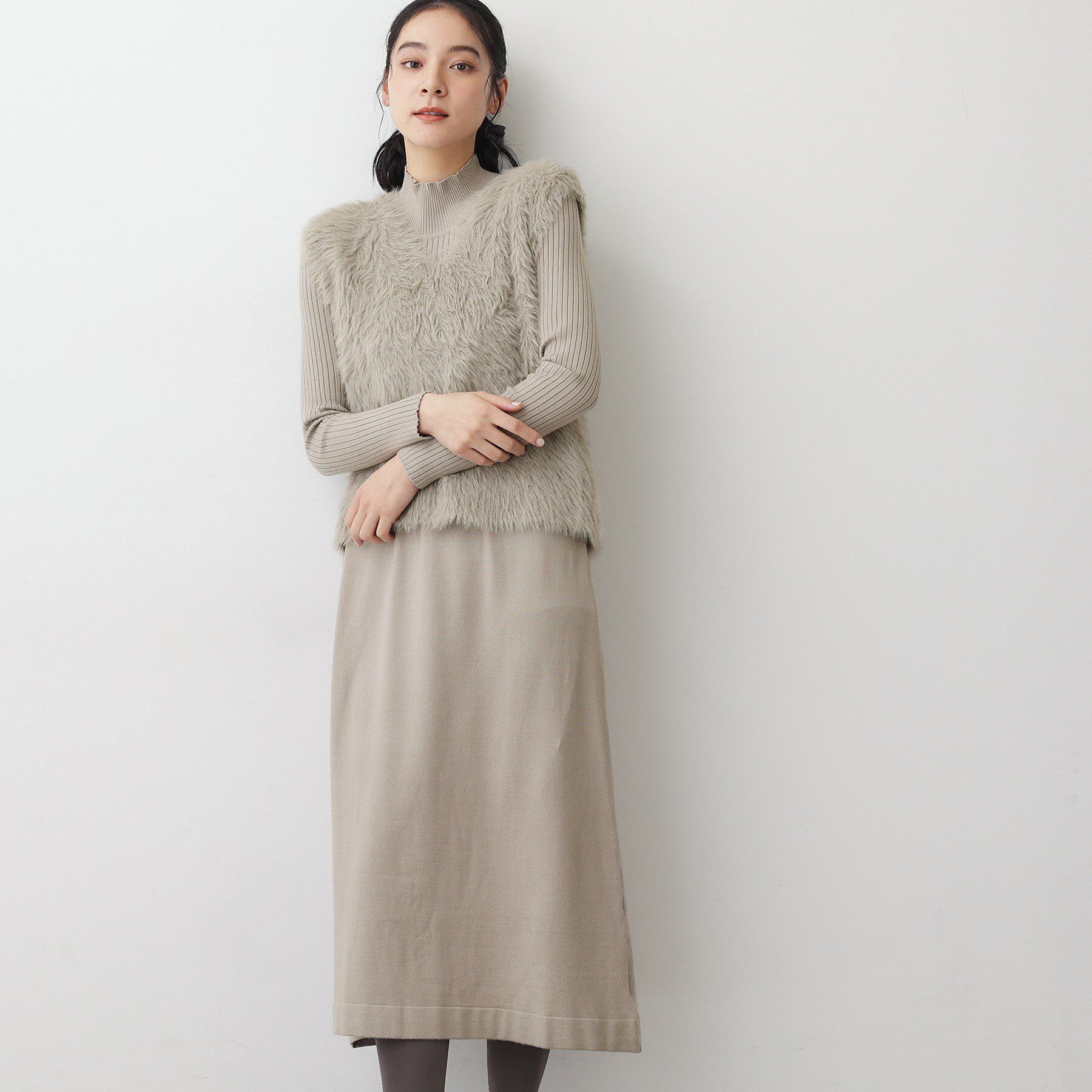 Dessin「【2点セット・洗える】シャギーベストニットワンピース」|スーツ|