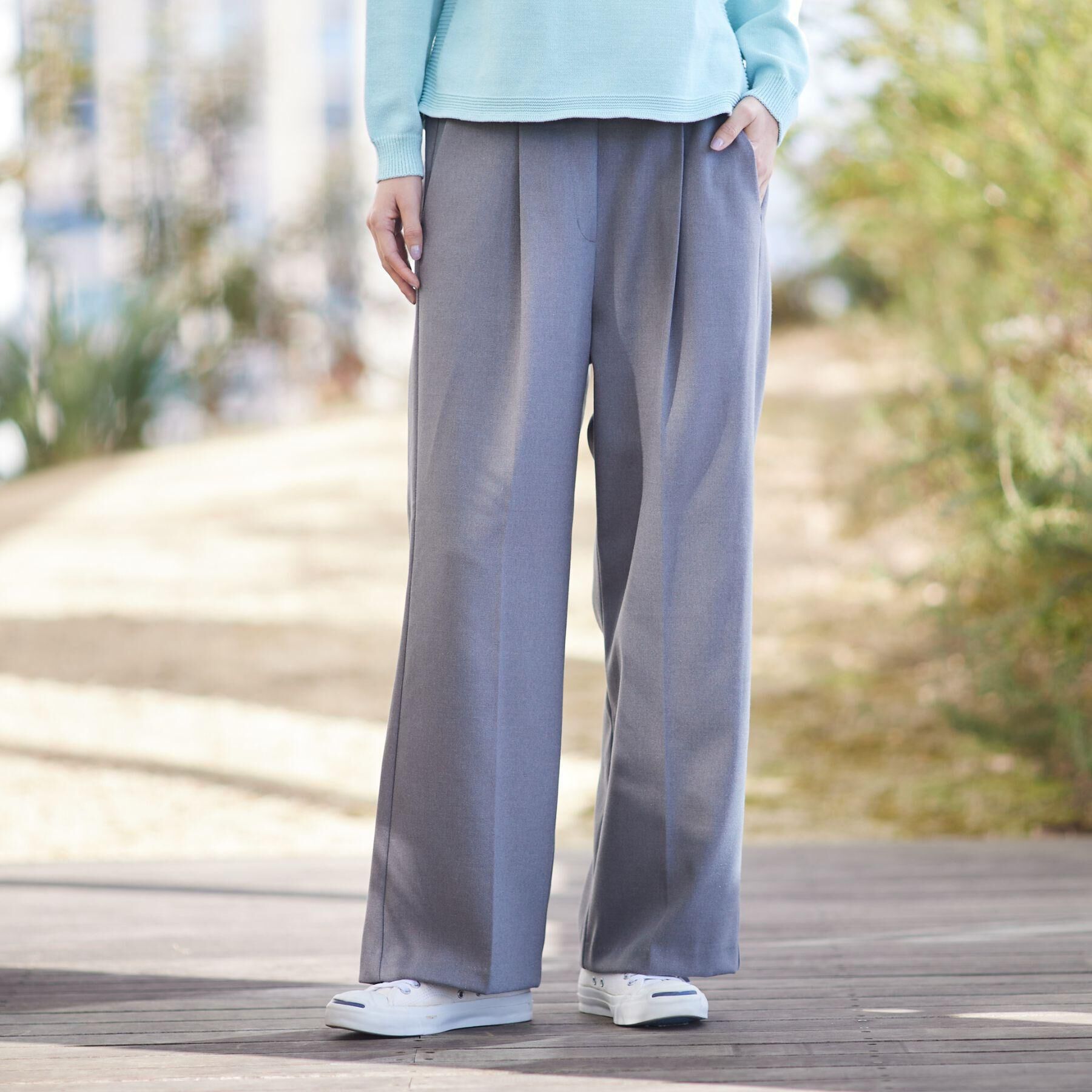 Dessin「【洗える】裏起毛セミワイドツイルパンツ」|その他|グレー(012)