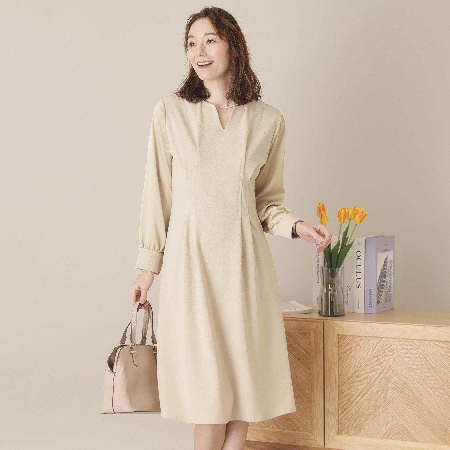 ITS&rsquo;DEMO「【通勤／手洗い可】カットジョーゼットワンピース」|ワンピース|ベージュ(052)