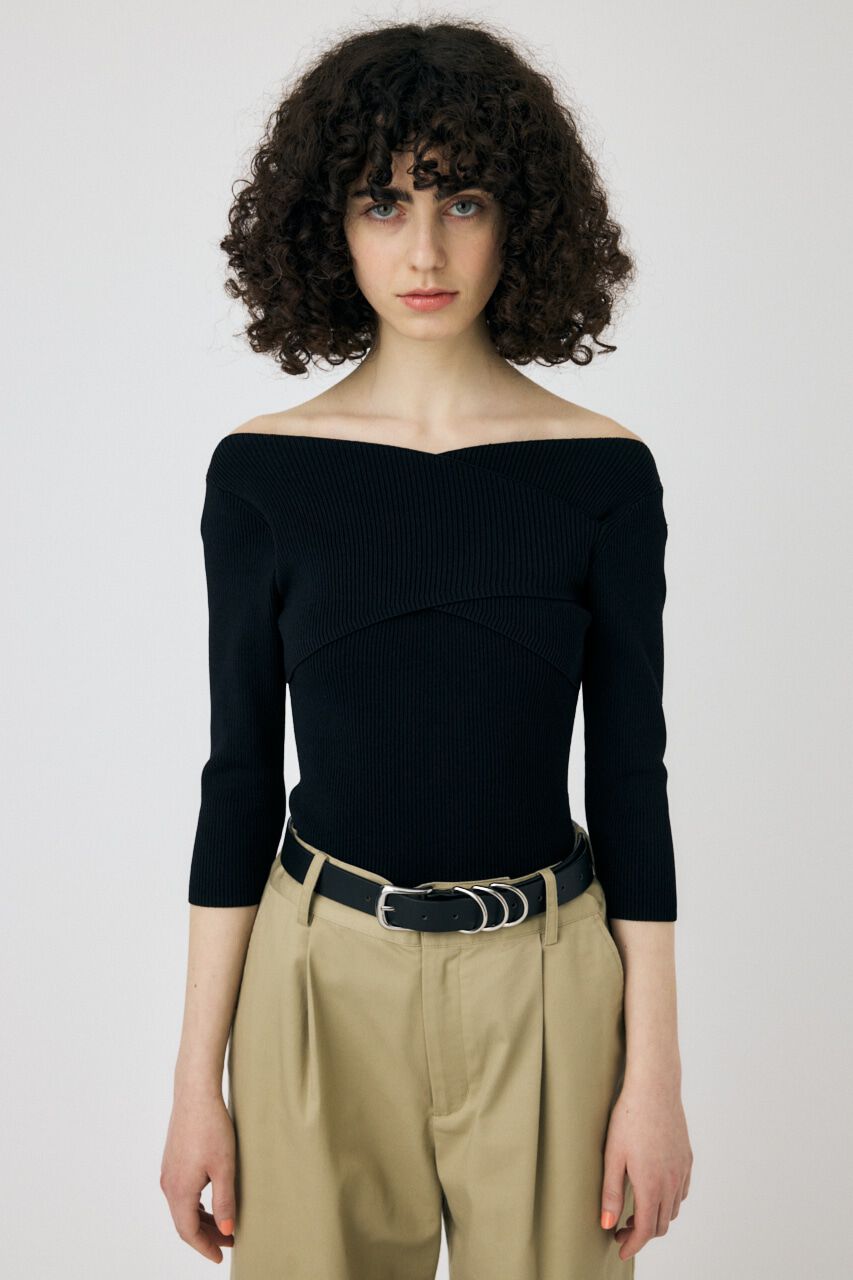 MOUSSY「CROSS OFF SHOULDER ニットトップス」|ニット・セーター|