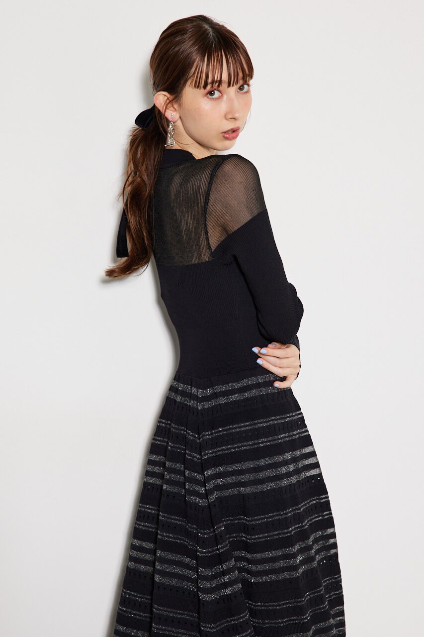 rienda「シアーボーダーフレアKnit OP」|ワンピース|