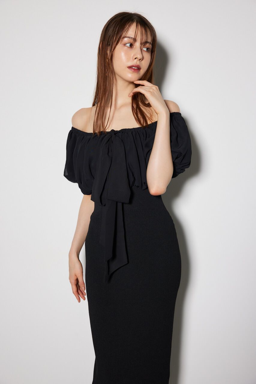 rienda「シフォンオフショルタイトニットワンピース」|ワンピース|
