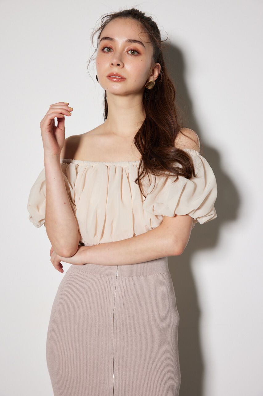 rienda「シフォンオフショルタイトニットワンピース」|ワンピース|