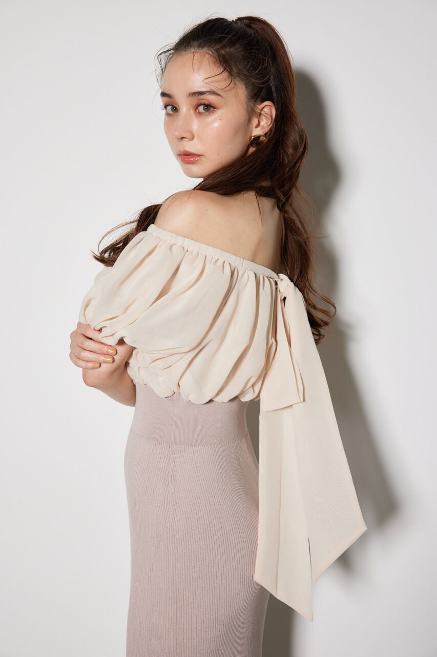 rienda「シフォンオフショルタイトニットワンピース」|ワンピース|