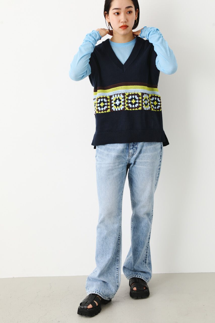 RODEO CROWNS「クロシェモチーフニットベスト」|ダウンベスト・ベスト|