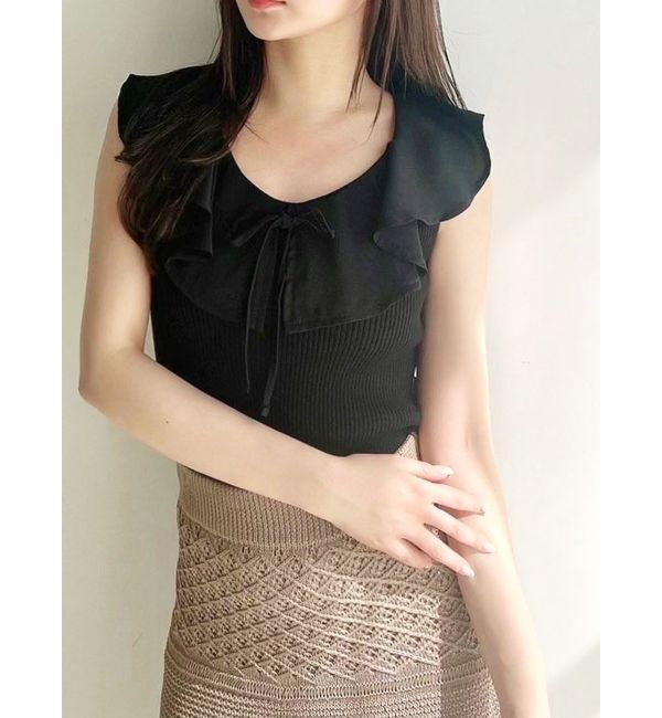 RESEXXY「ラージカラーリブニットトップス」|ニット・セーター|ブラック